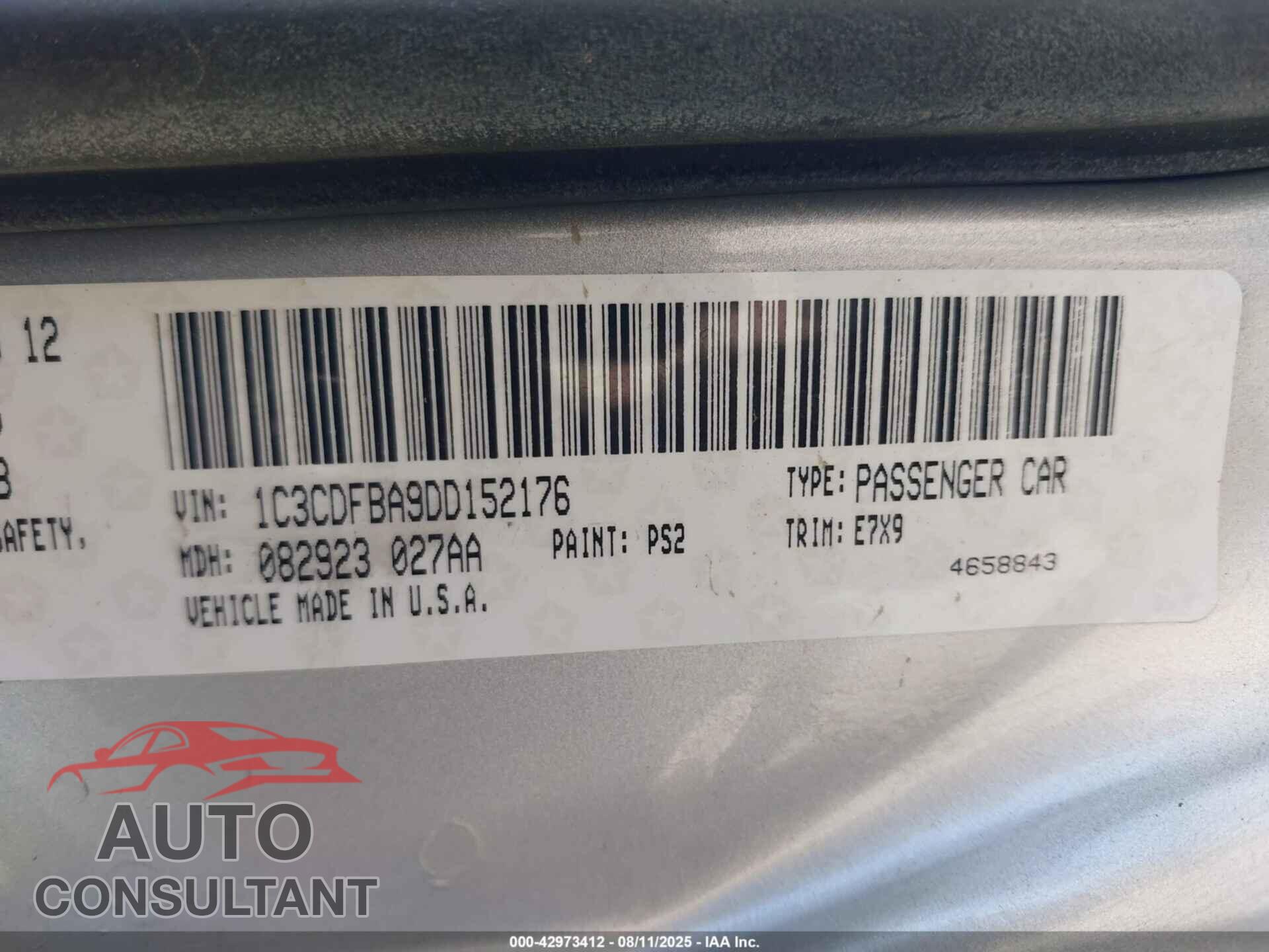 DODGE DART 2013 - 1C3CDFBA9DD152176