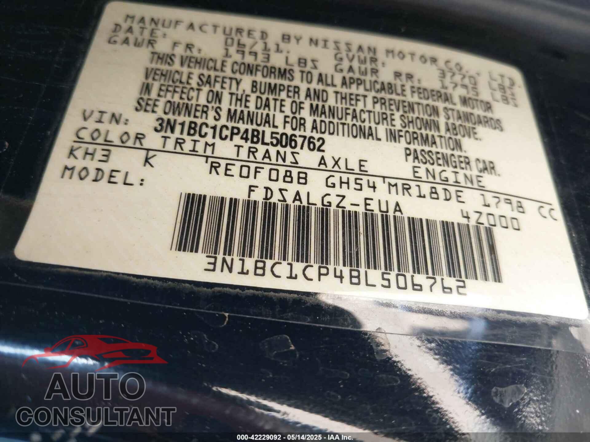 NISSAN VERSA 2011 - 3N1BC1CP4BL506762