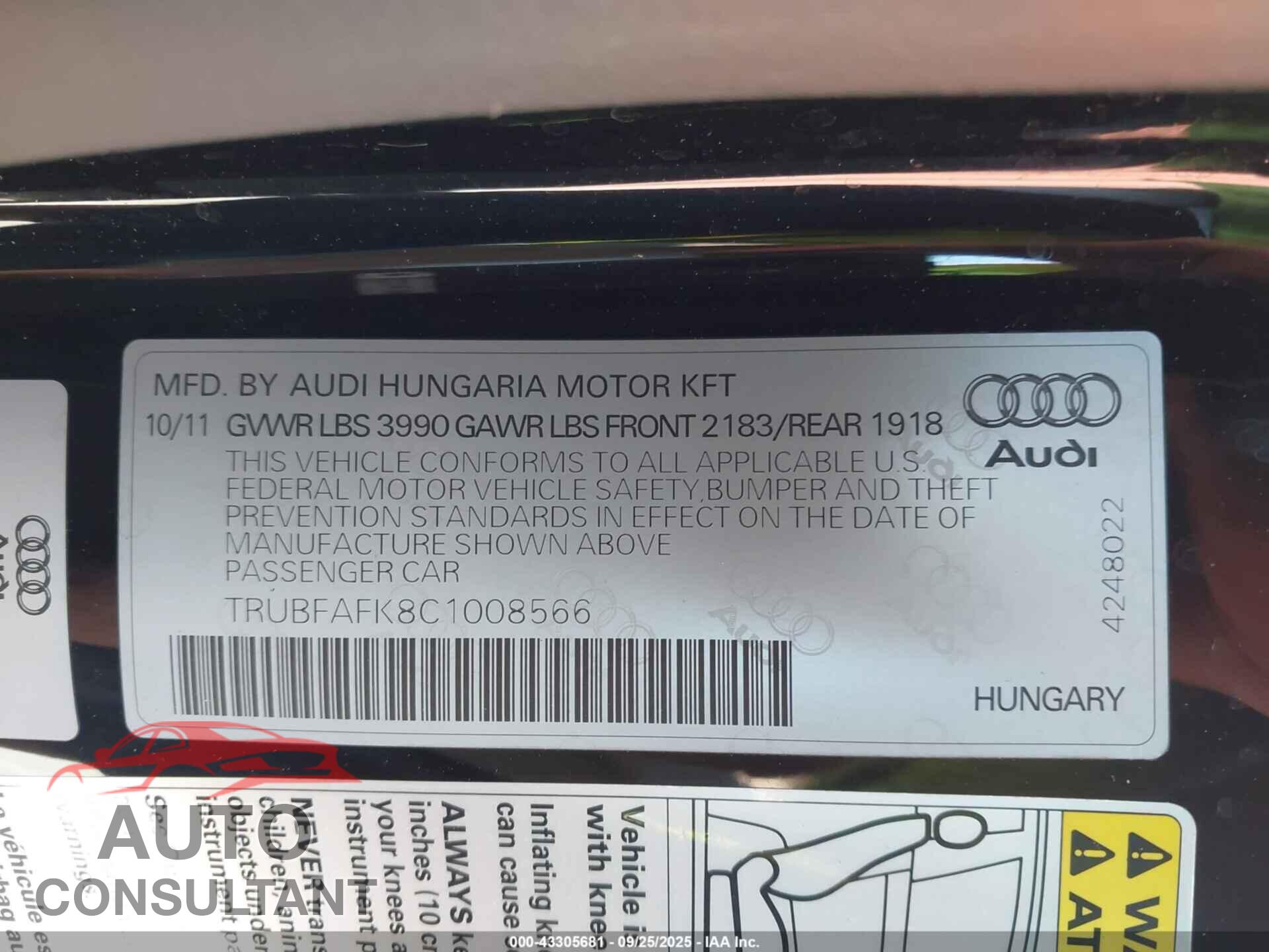 AUDI TT 2012 - TRUBFAFK8C1008566