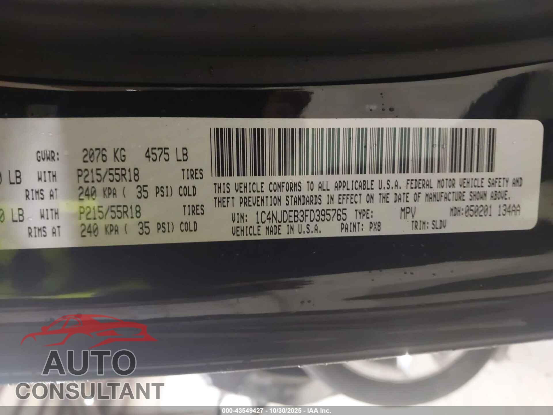 JEEP COMPASS 2015 - 1C4NJDEB3FD395765