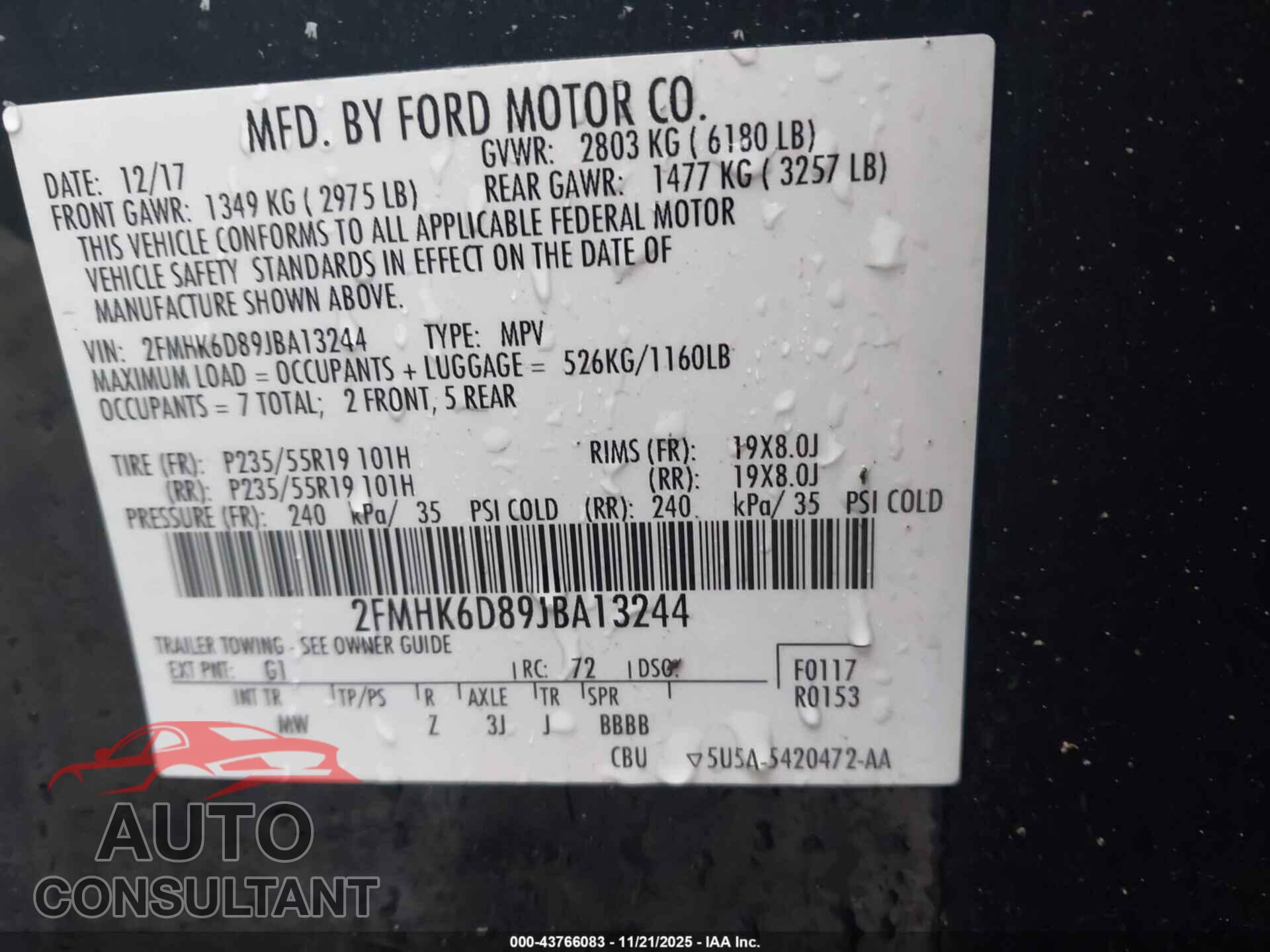 FORD FLEX 2018 - 2FMHK6D89JBA13244