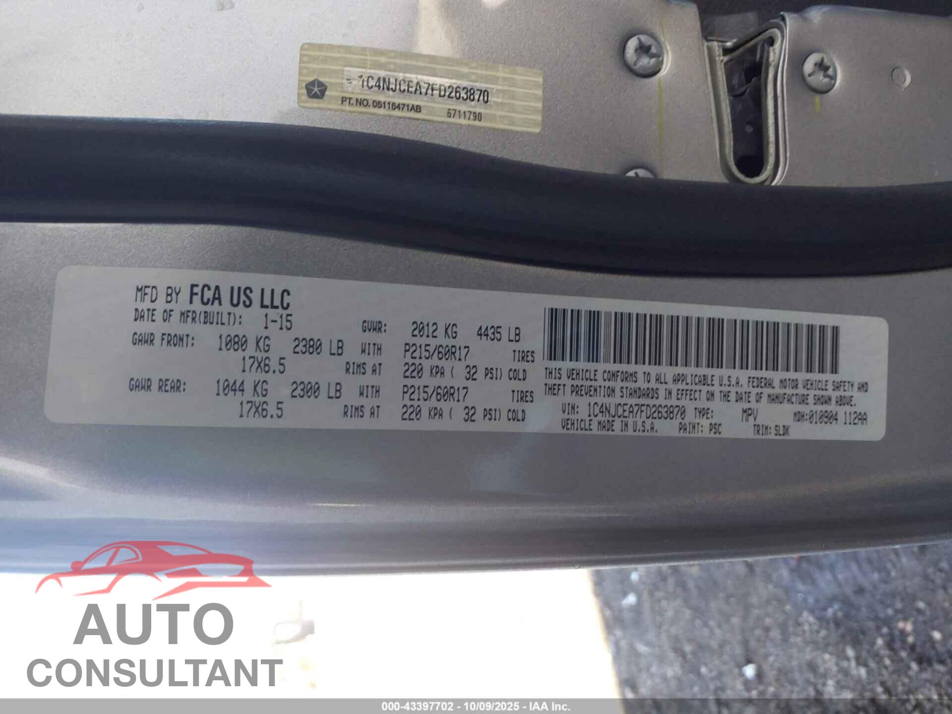 JEEP COMPASS 2015 - 1C4NJCEA7FD263870