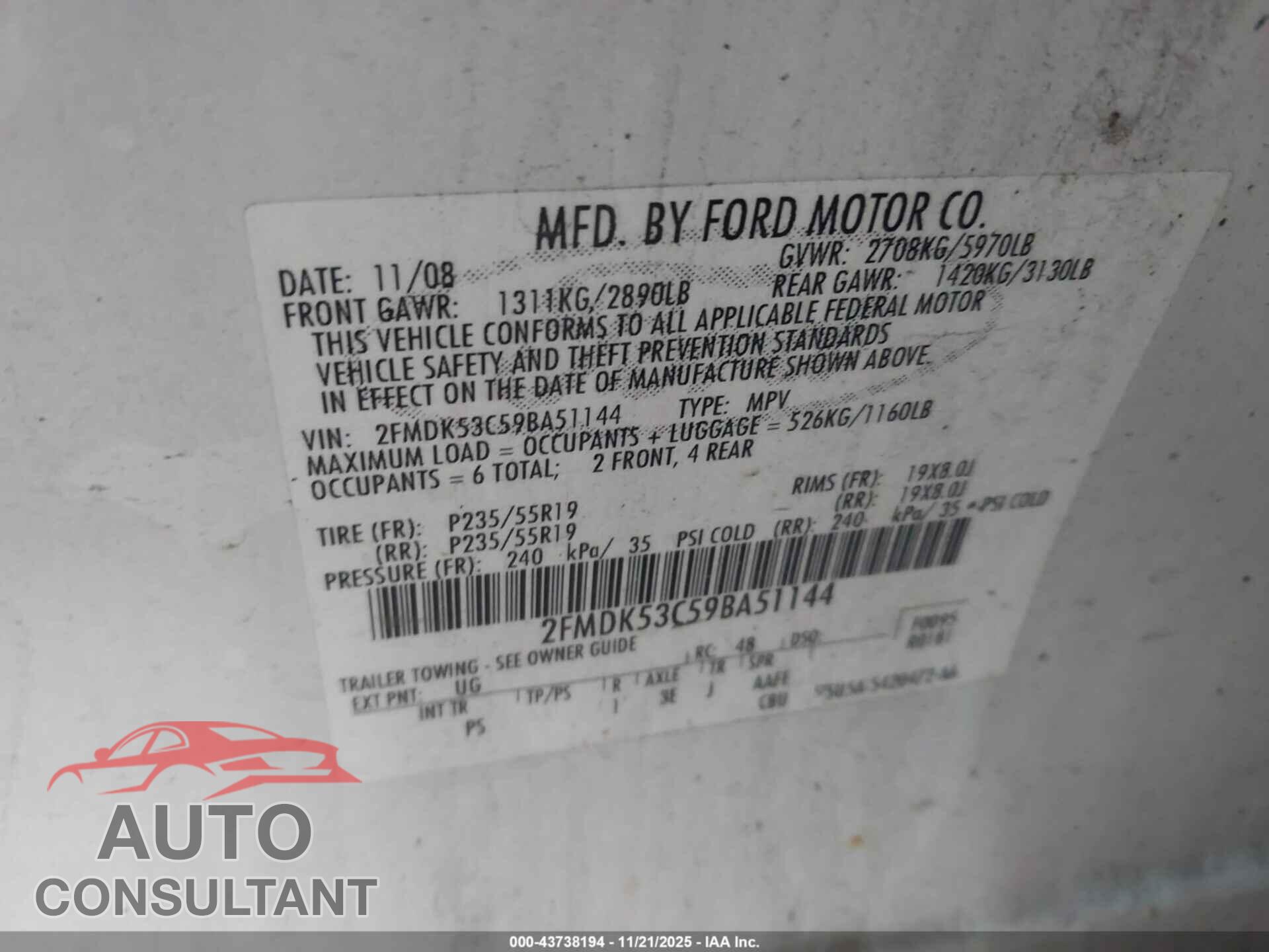 FORD FLEX 2009 - 2FMDK53C59BA51144