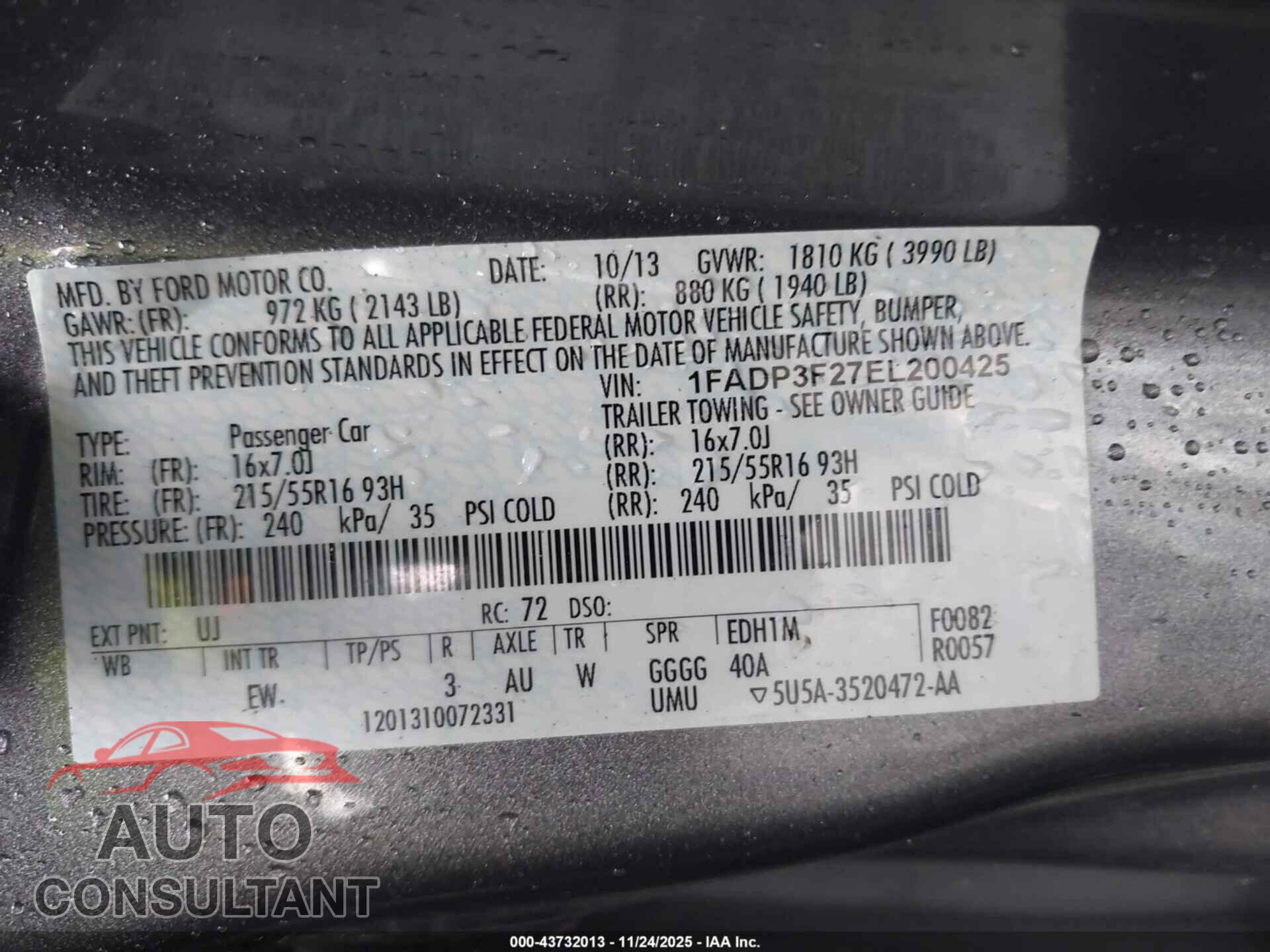 FORD FOCUS 2014 - 1FADP3F27EL200425