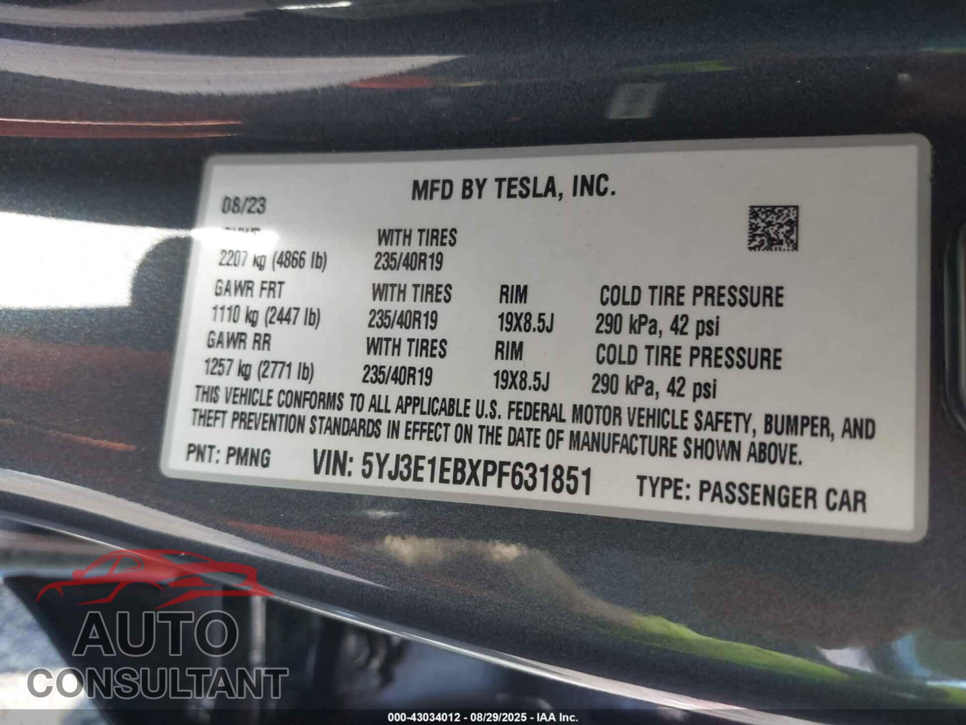 TESLA MODEL 3 2023 - 5YJ3E1EBXPF631851