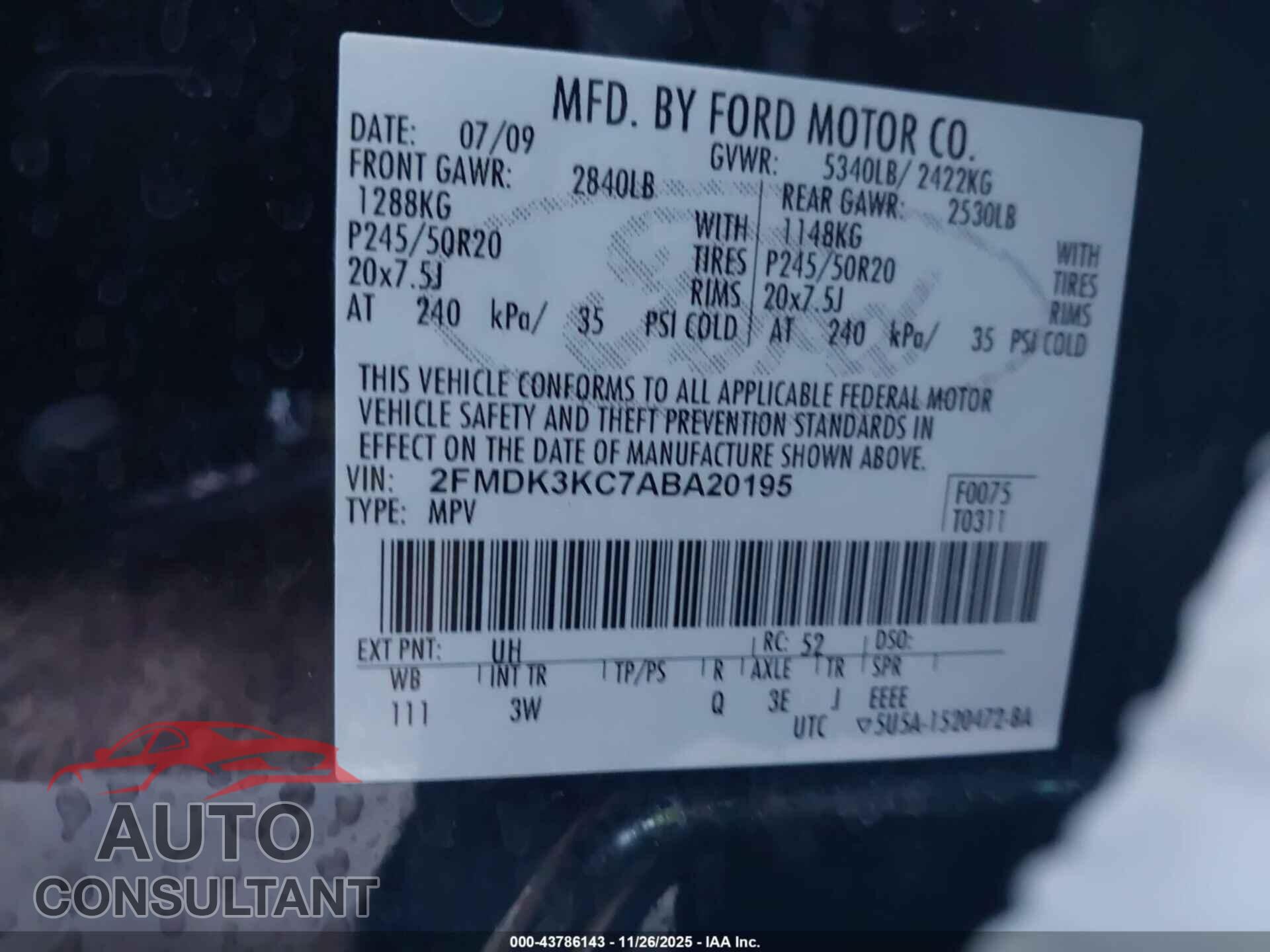 FORD EDGE 2010 - 2FMDK3KC7ABA20195