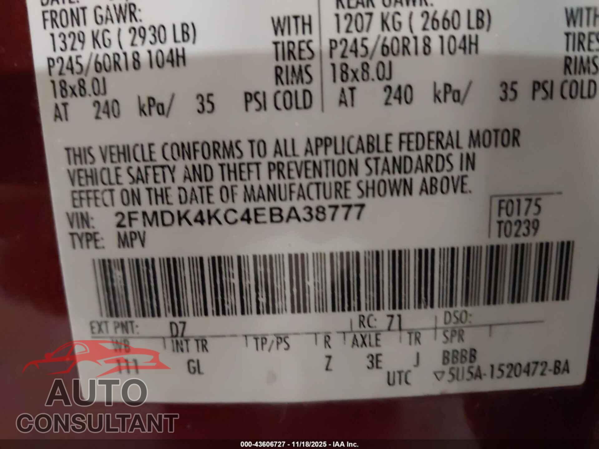 FORD EDGE 2014 - 2FMDK4KC4EBA38777