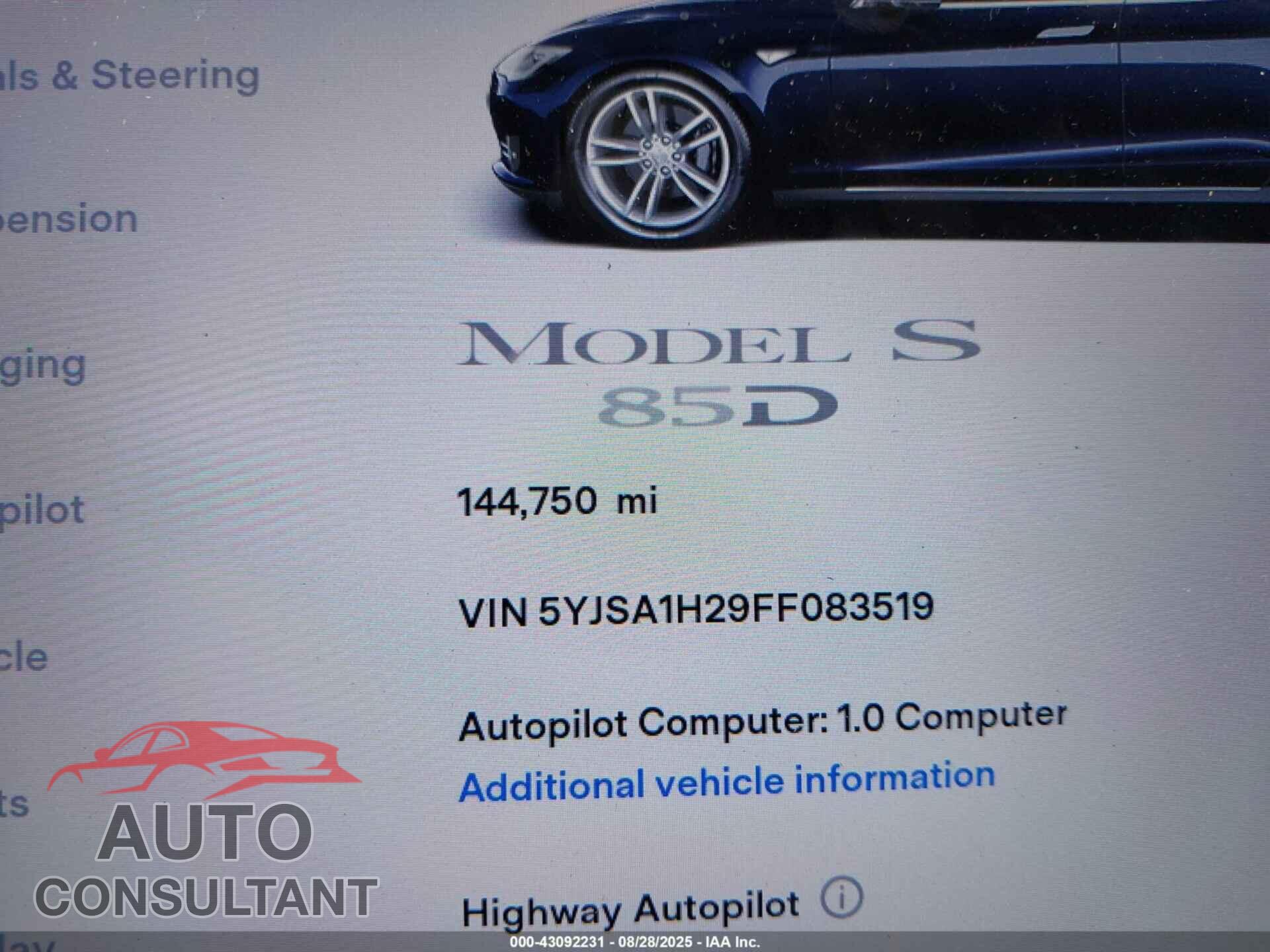 TESLA MODEL S 2015 - 5YJSA1H29FF083519