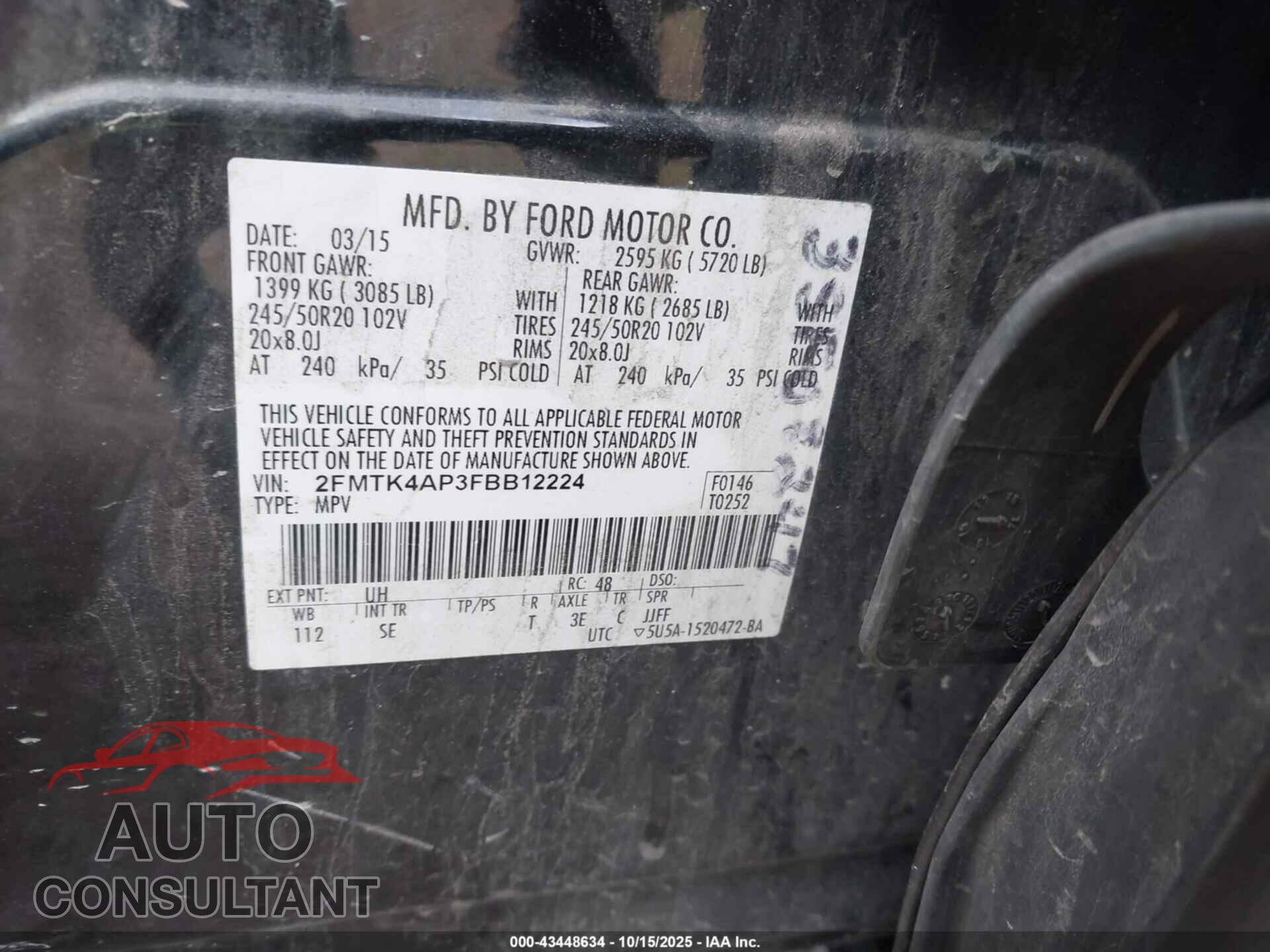 FORD EDGE 2015 - 2FMTK4AP3FBB12224