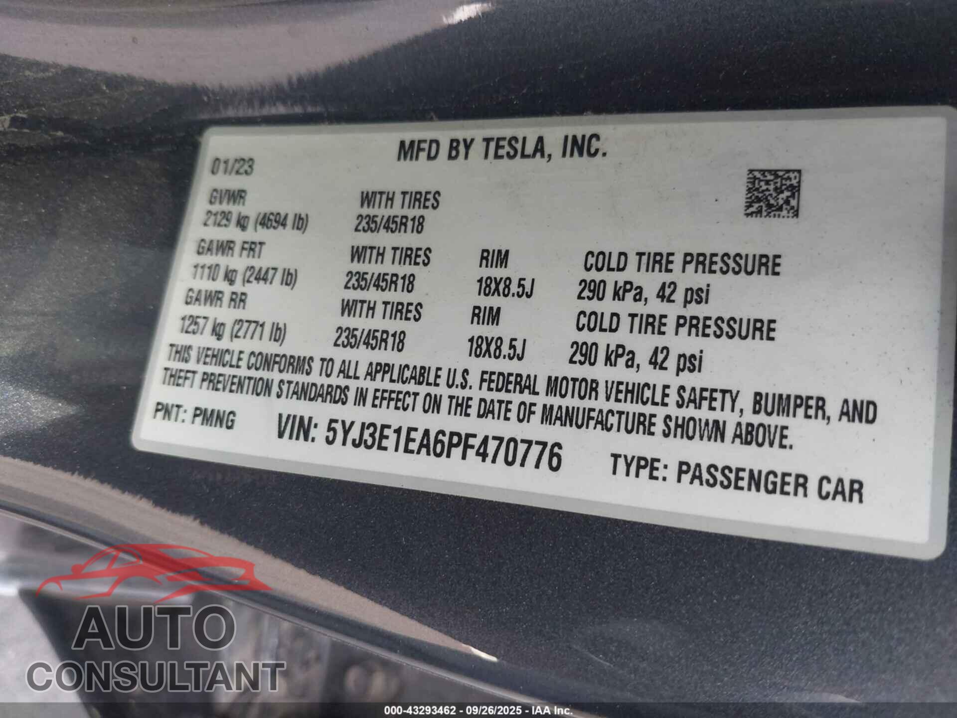 TESLA MODEL 3 2023 - 5YJ3E1EA6PF470776
