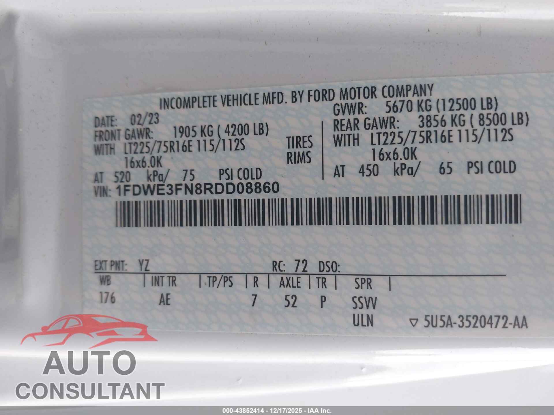 FORD E-350 CUTAWAY 2024 - 1FDWE3FN8RDD08860