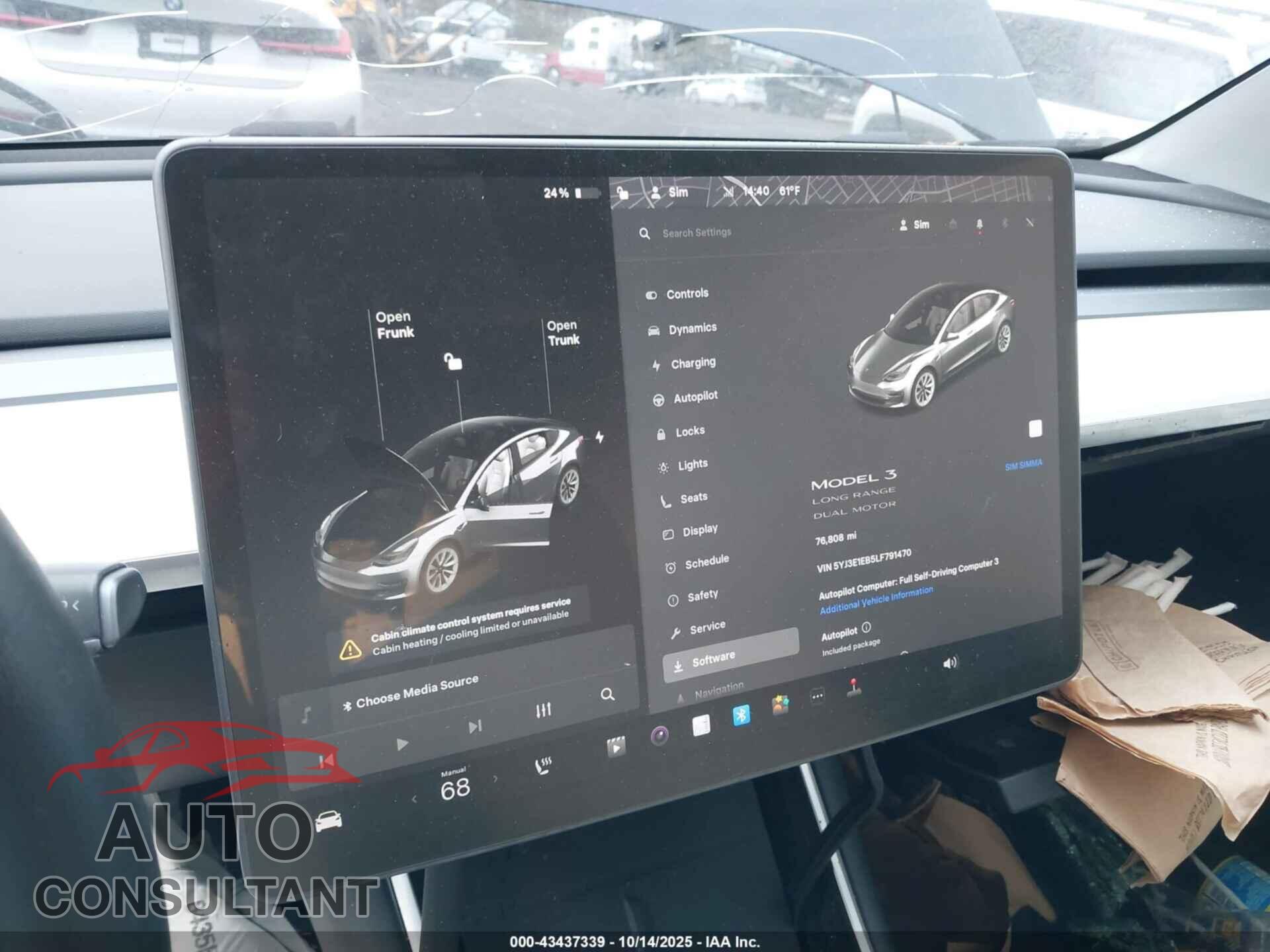 TESLA MODEL 3 2020 - 5YJ3E1EB5LF791470