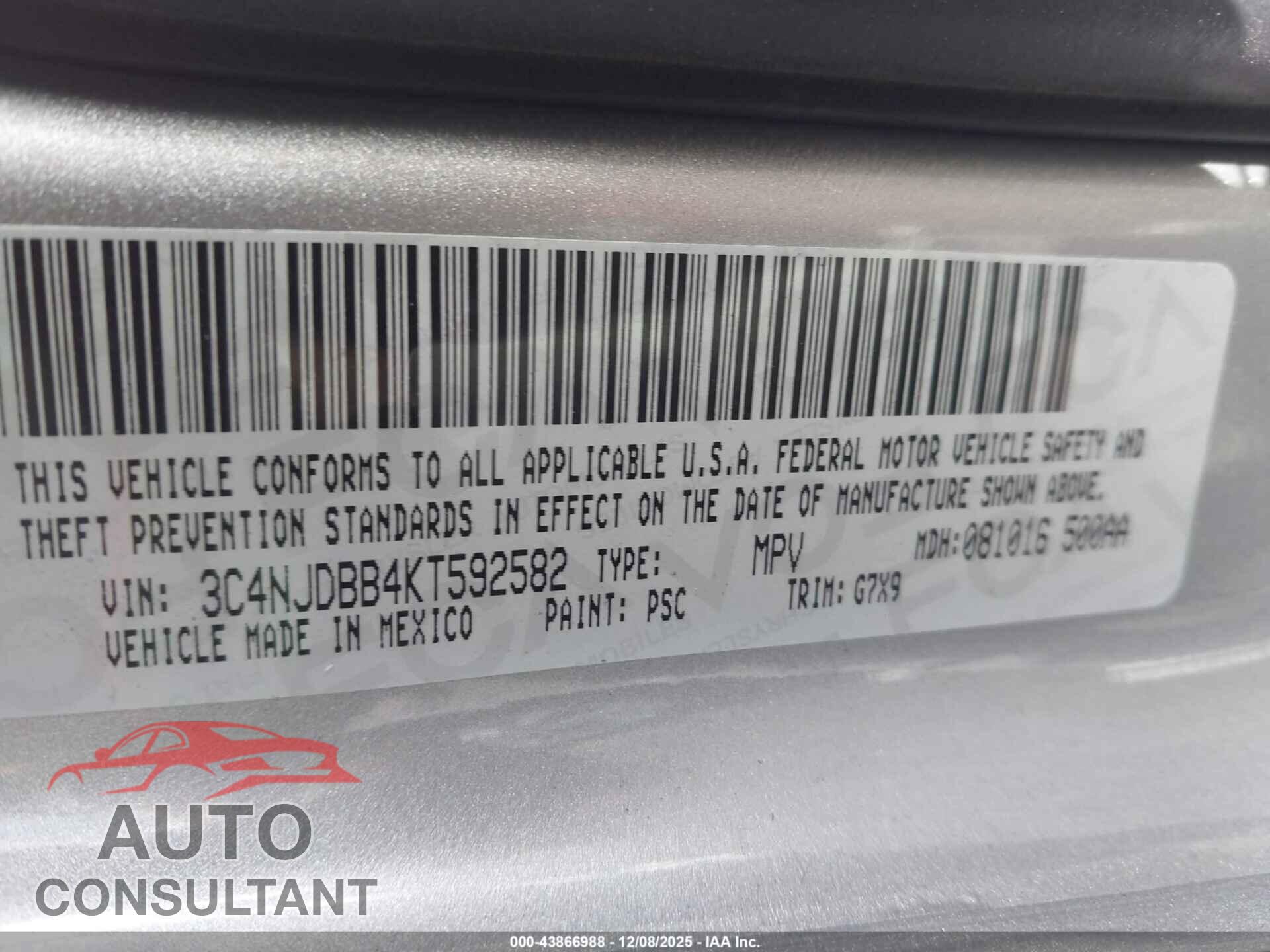 JEEP COMPASS 2019 - 3C4NJDBB4KT592582