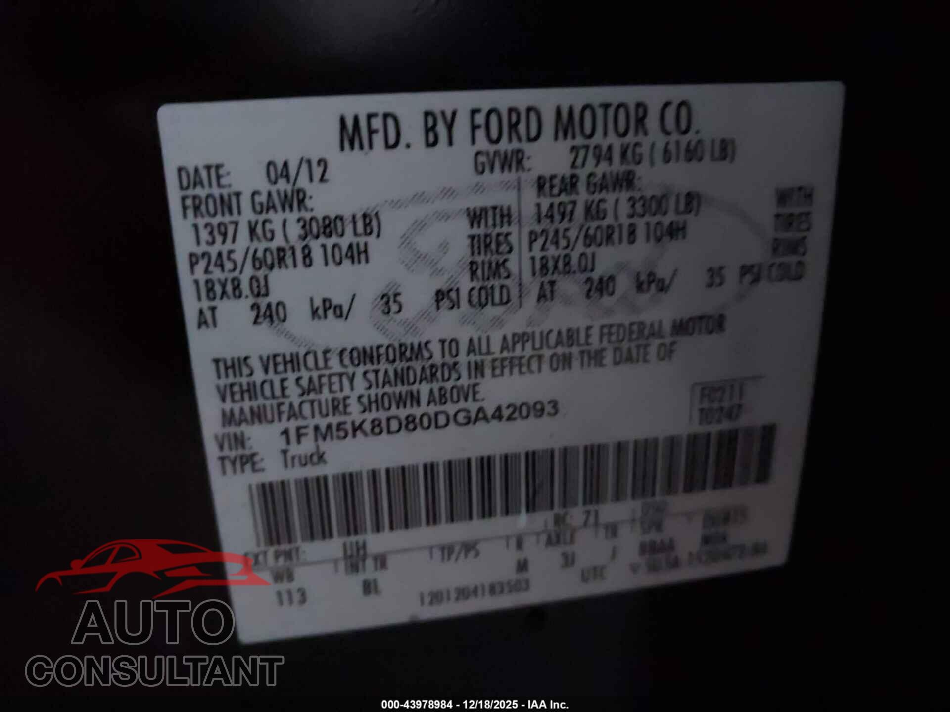 FORD EXPLORER 2013 - 1FM5K8D80DGA42093
