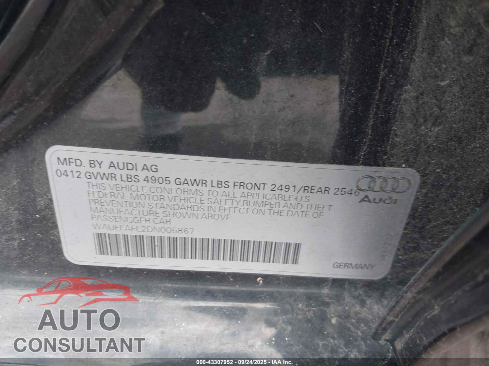 AUDI A4 2013 - WAUFFAFL2DN005867