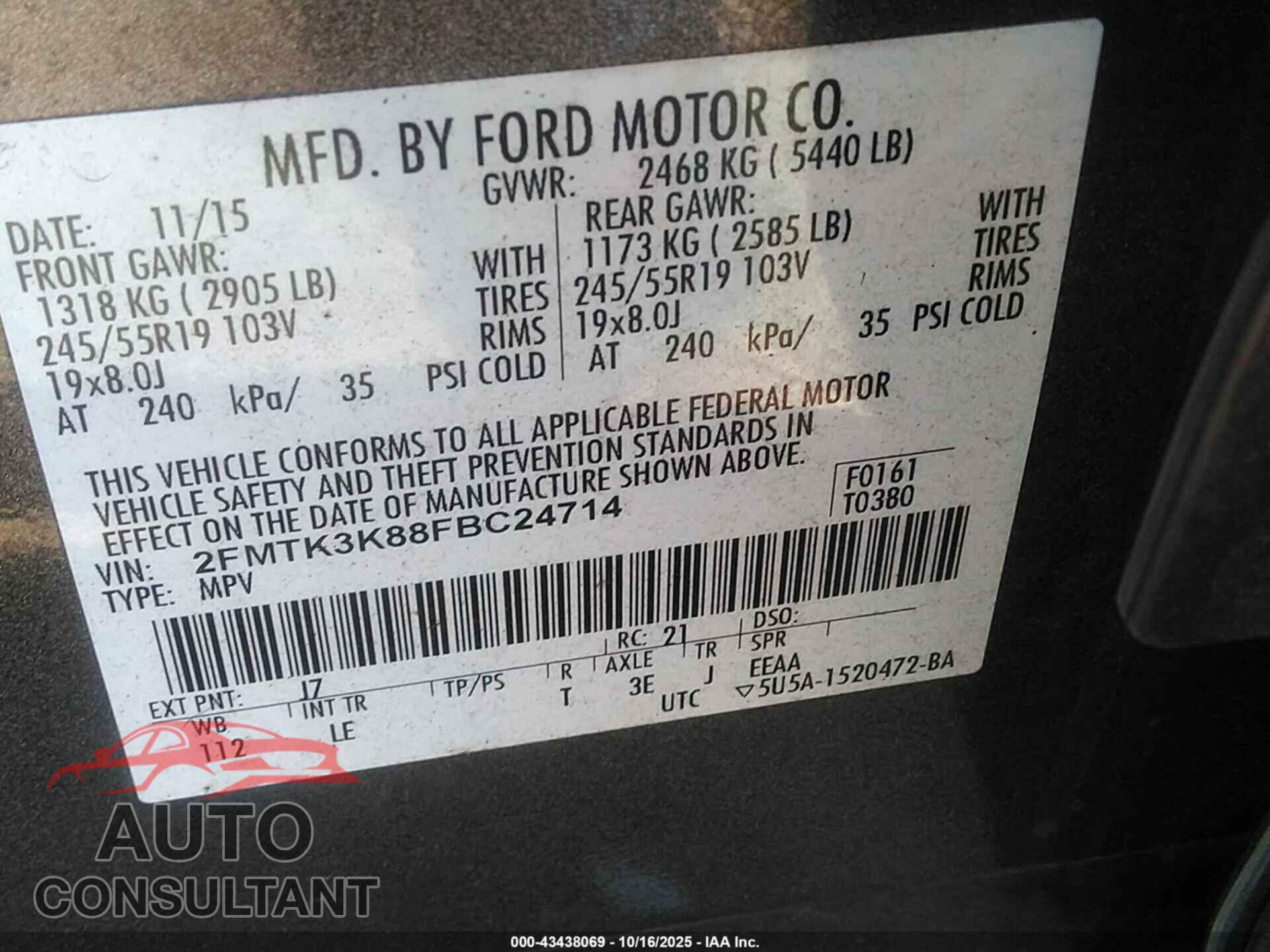 FORD EDGE 2015 - 2FMTK3K88FBC24714