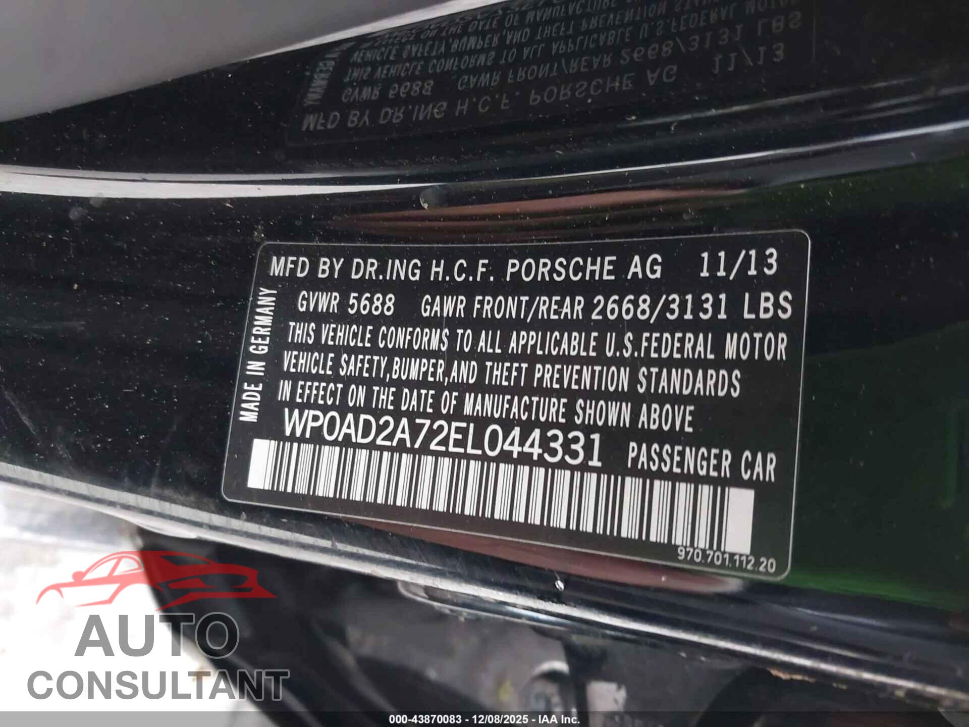 PORSCHE PANAMERA E-HYBRID 2014 - WP0AD2A72EL044331