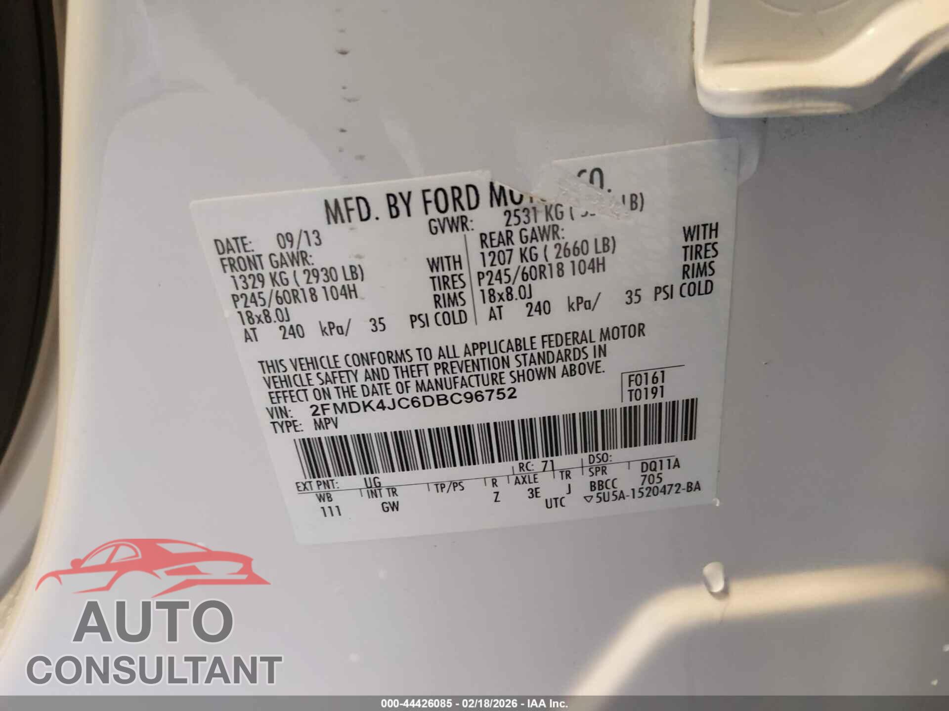 FORD EDGE 2013 - 2FMDK4JC6DBC96752