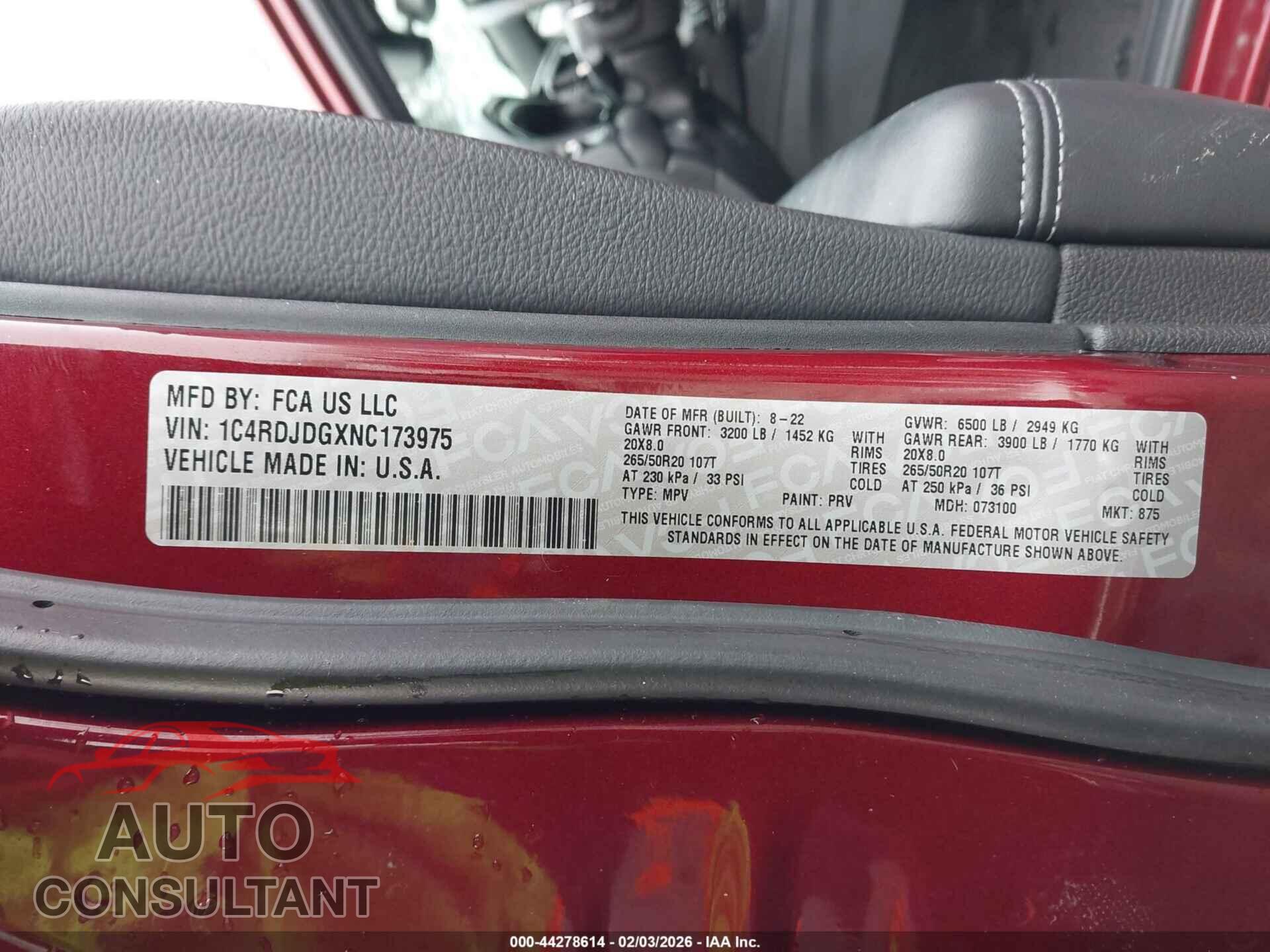 DODGE DURANGO 2022 - 1C4RDJDGXNC173975