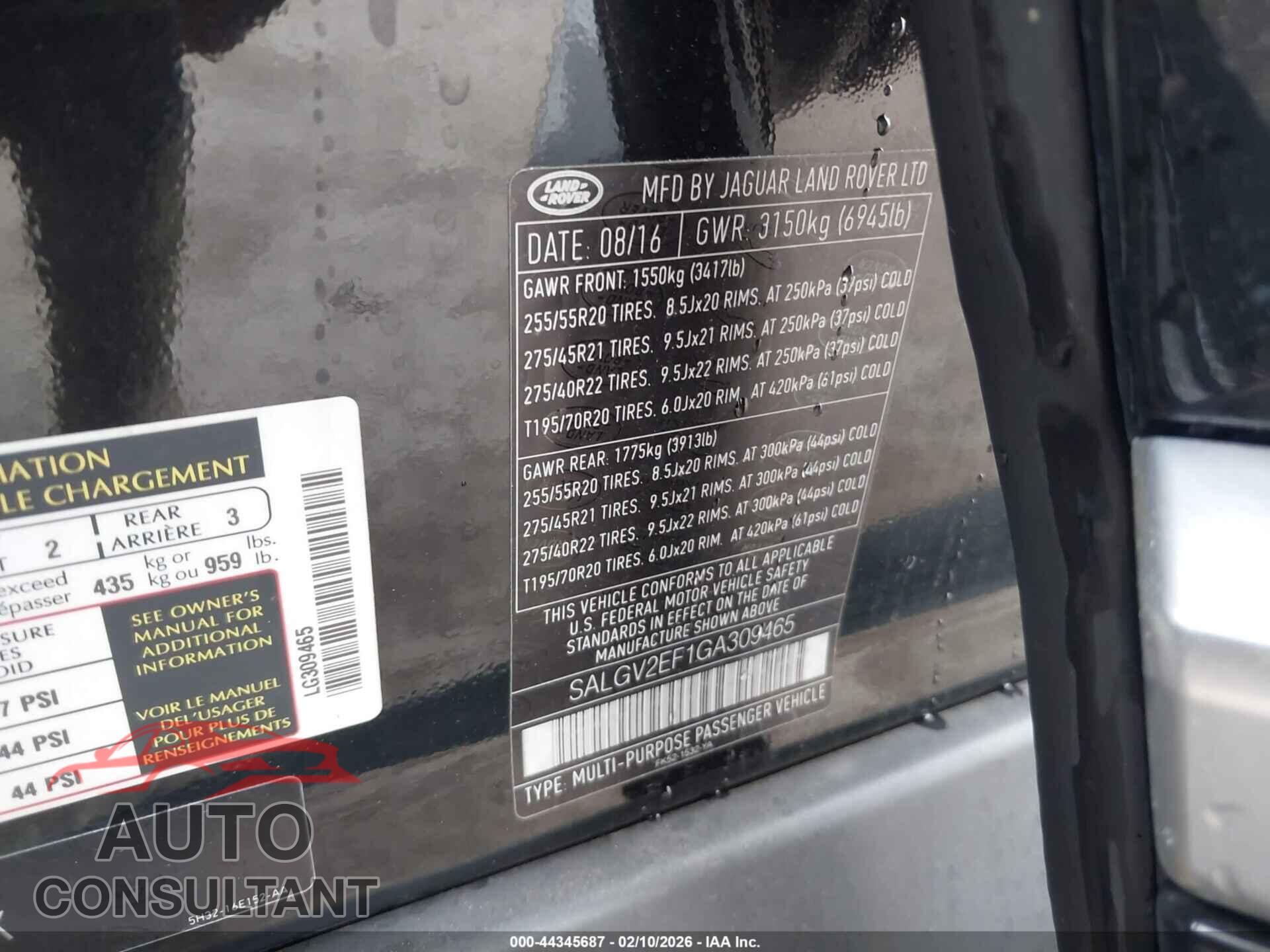 LAND ROVER RANGE ROVER 2016 - SALGV2EF1GA309465