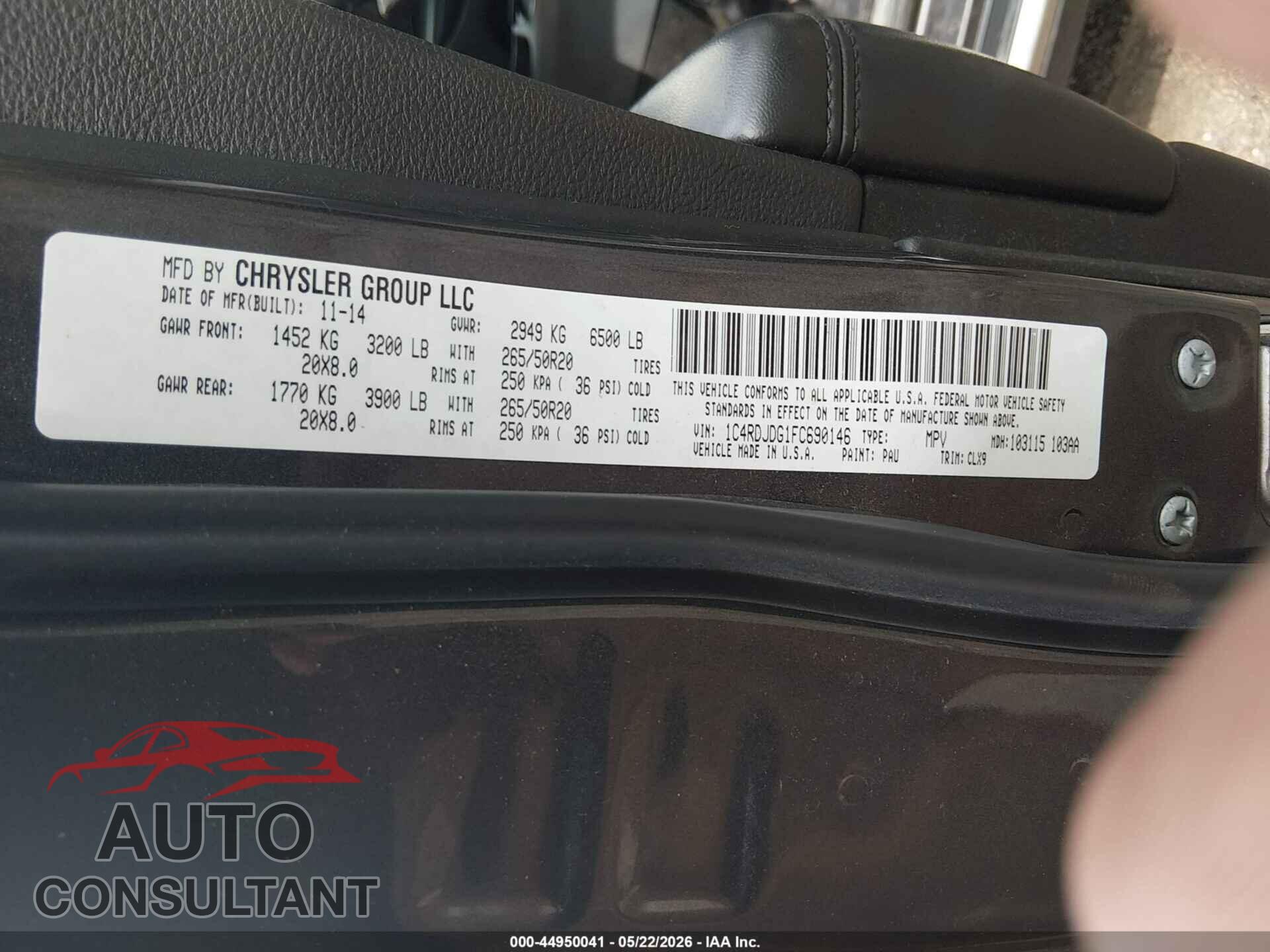 DODGE DURANGO 2015 - 1C4RDJDG1FC690146