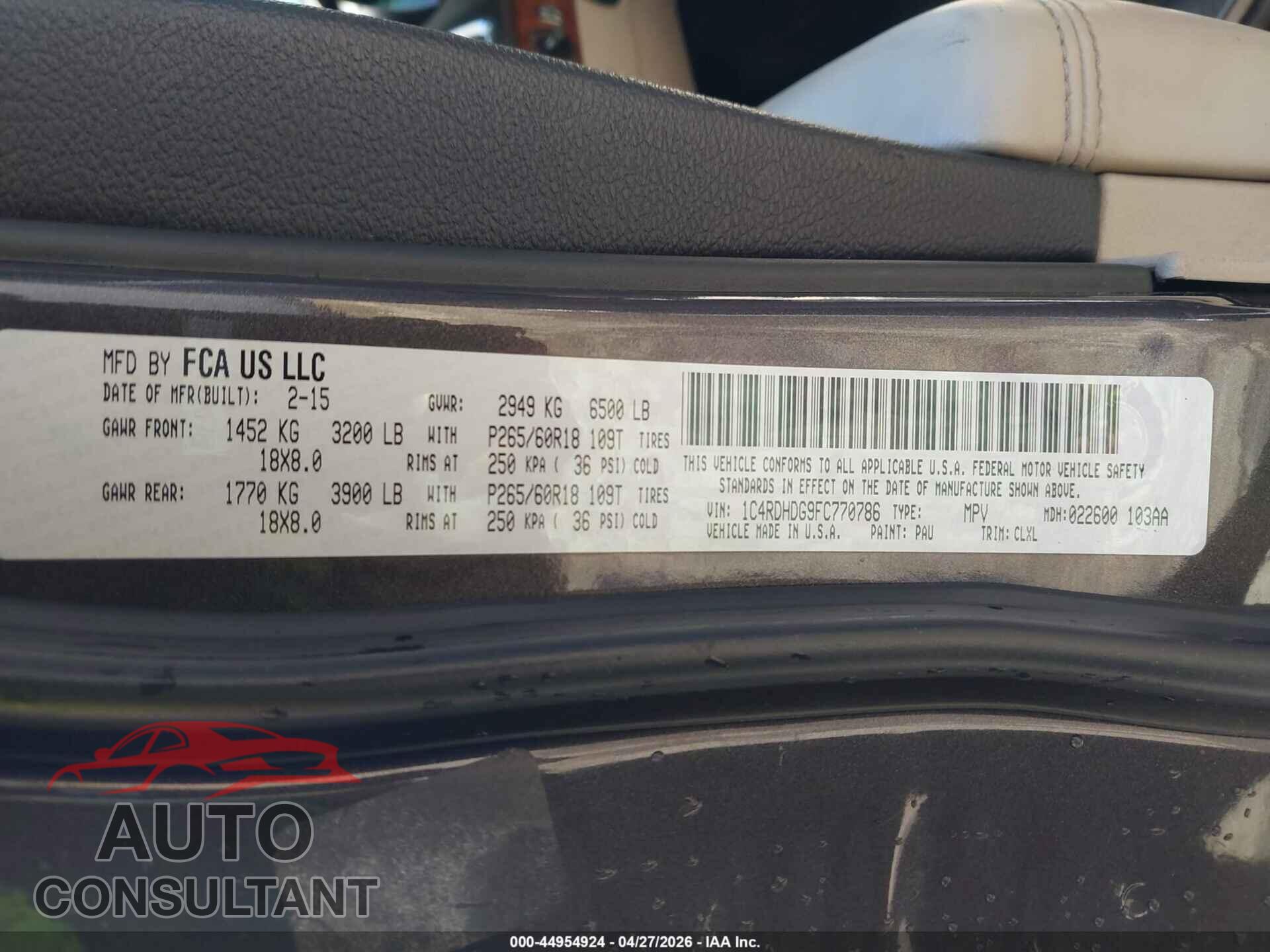 DODGE DURANGO 2015 - 1C4RDHDG9FC770786