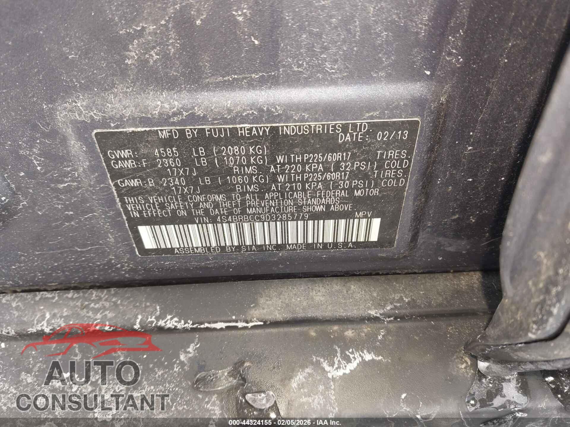 SUBARU OUTBACK 2013 - 4S4BRBCC9D3285779