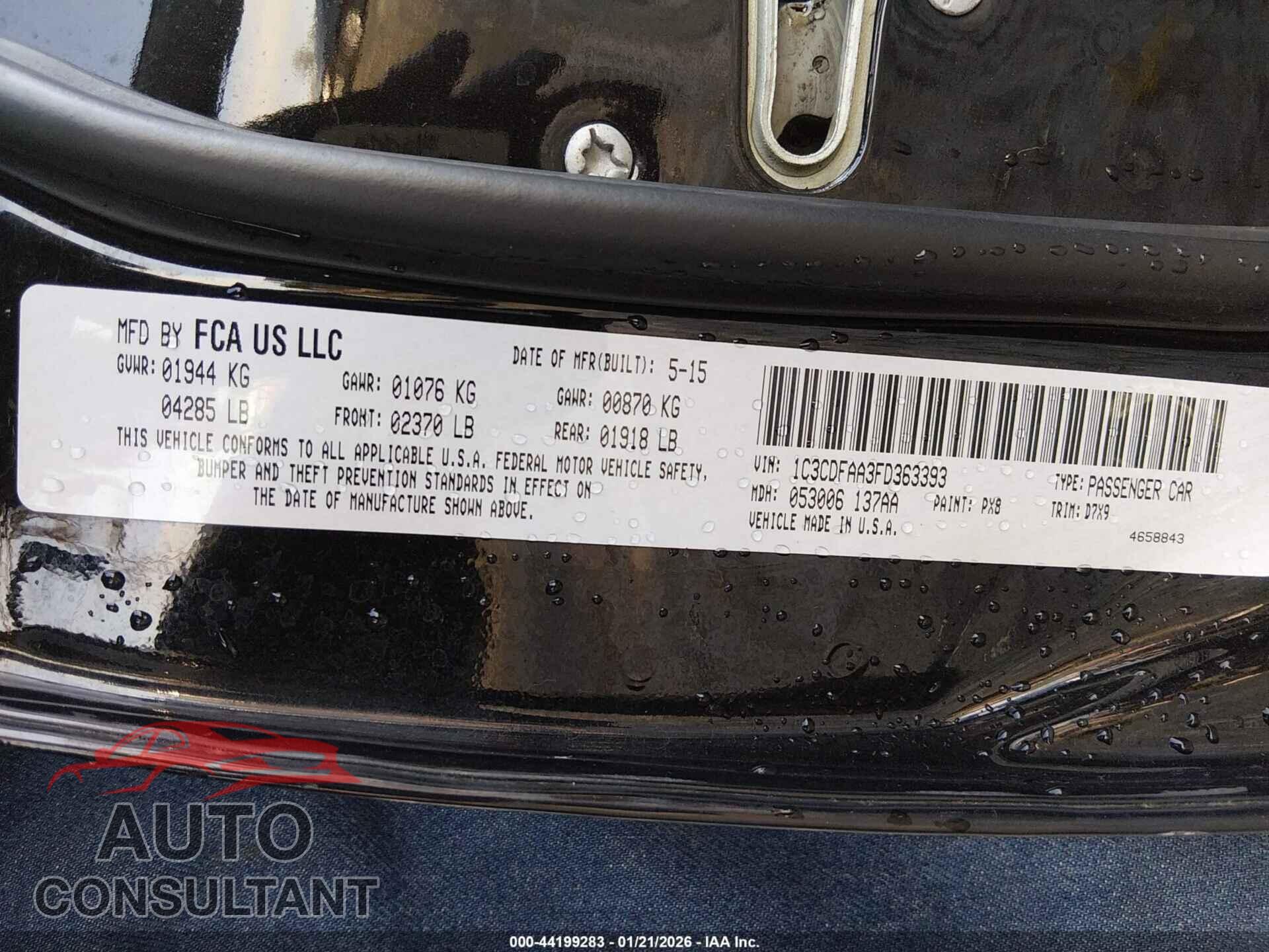 DODGE DART 2015 - 1C3CDFAA3FD363393