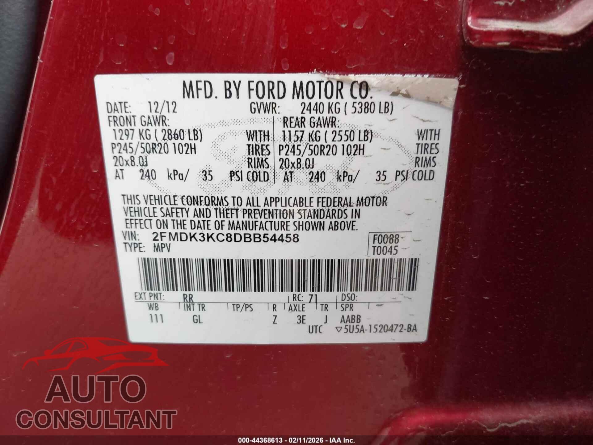 FORD EDGE 2013 - 2FMDK3KC8DBB54458
