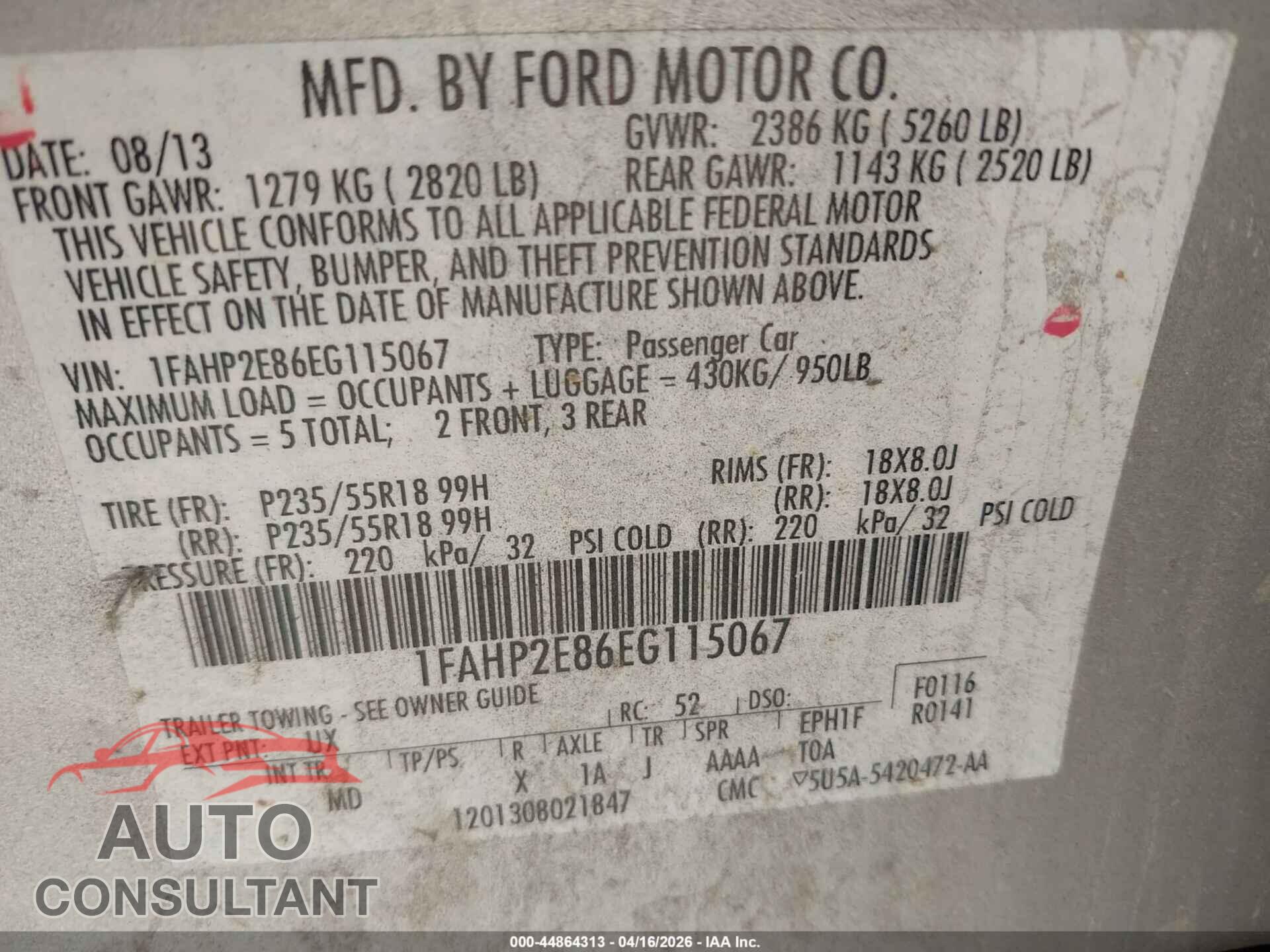 FORD TAURUS 2014 - 1FAHP2E86EG115067