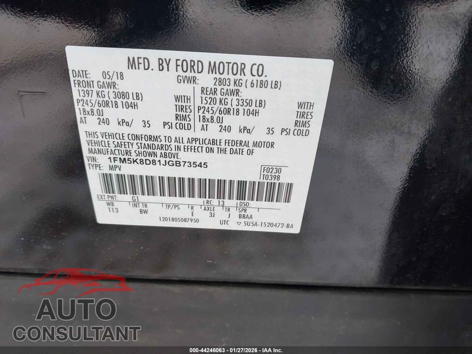 FORD EXPLORER 2018 - 1FM5K8D81JGB73545