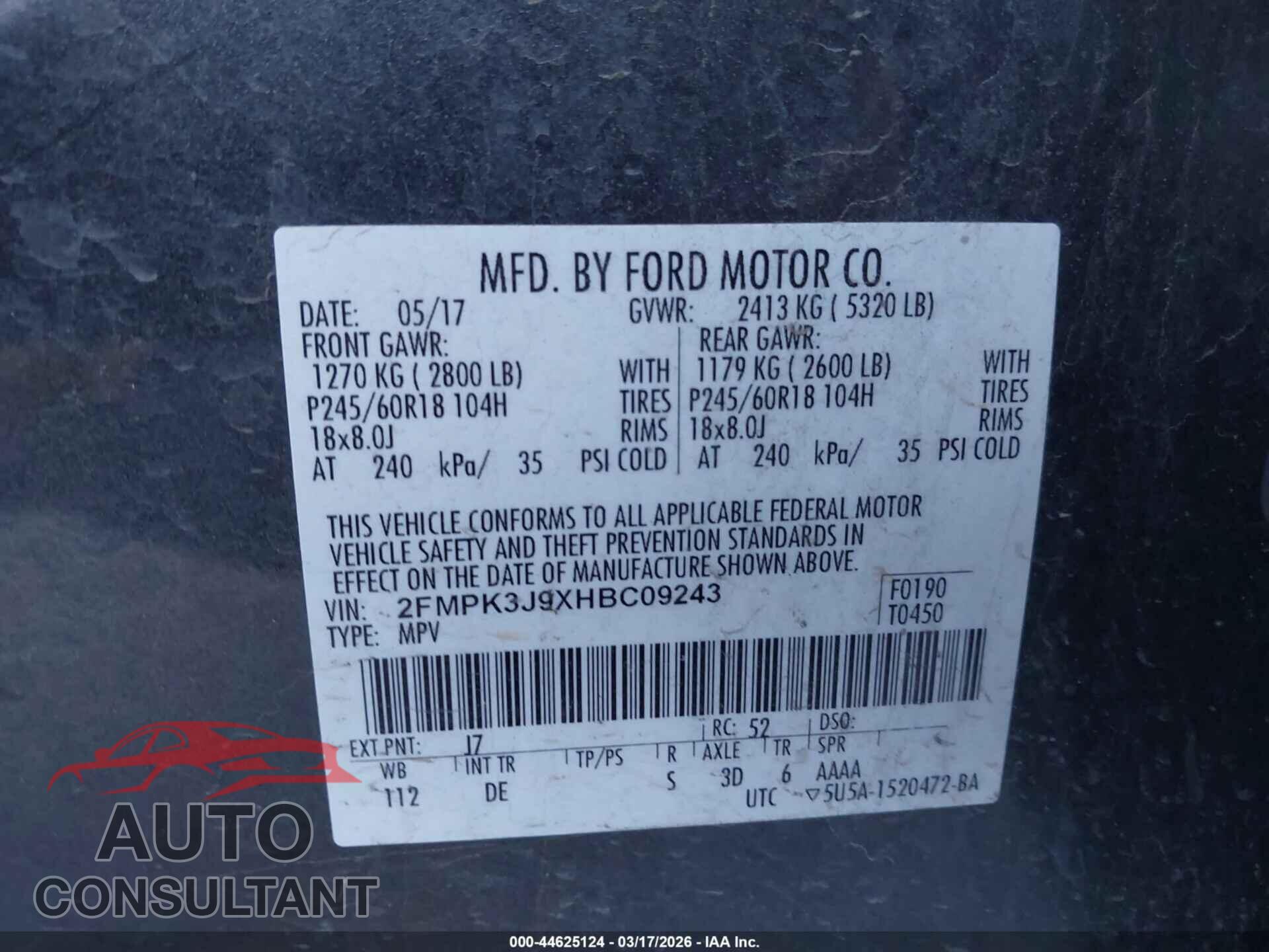 FORD EDGE 2017 - 2FMPK3J9XHBC09243