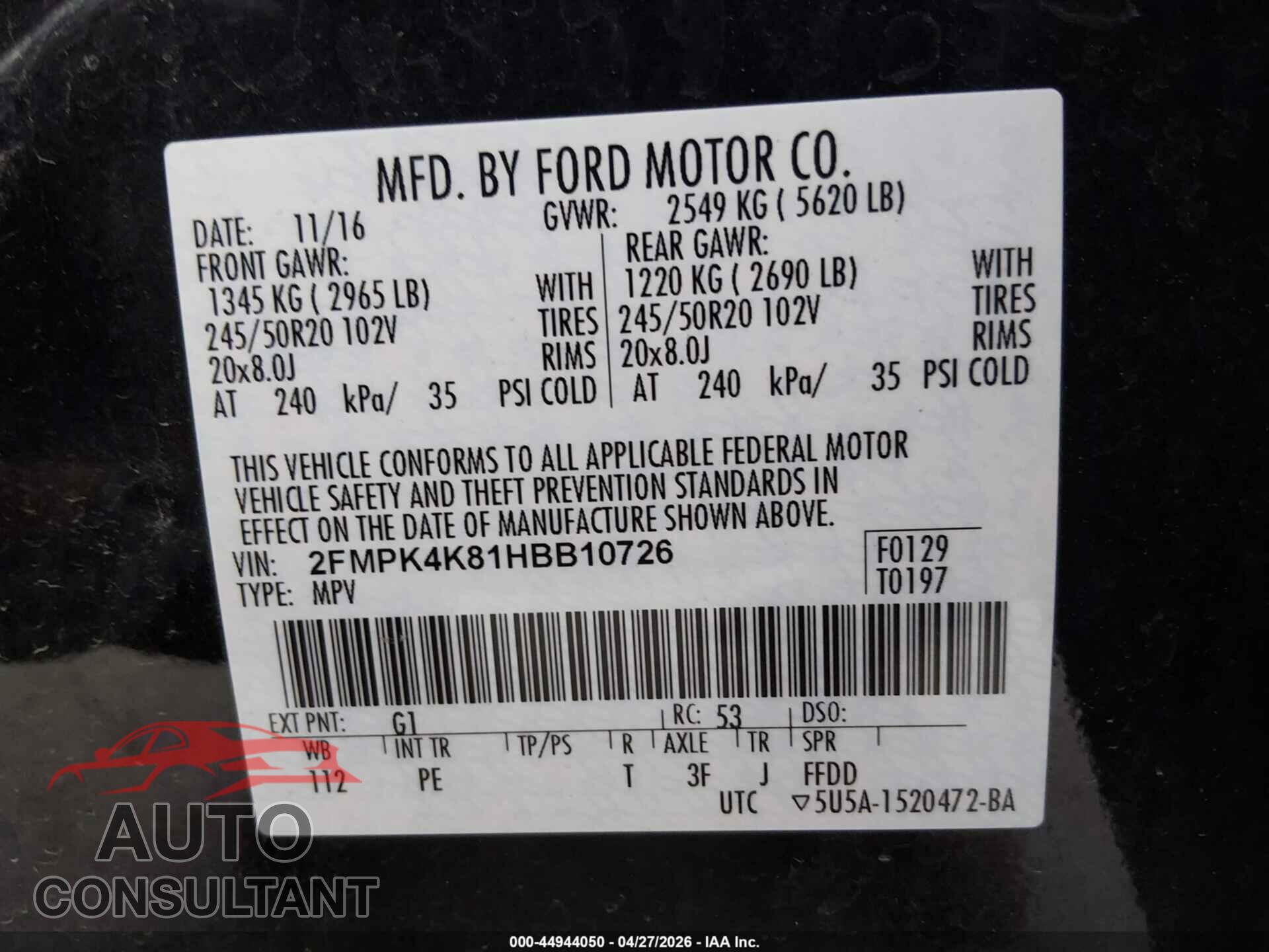 FORD EDGE 2017 - 2FMPK4K81HBB10726