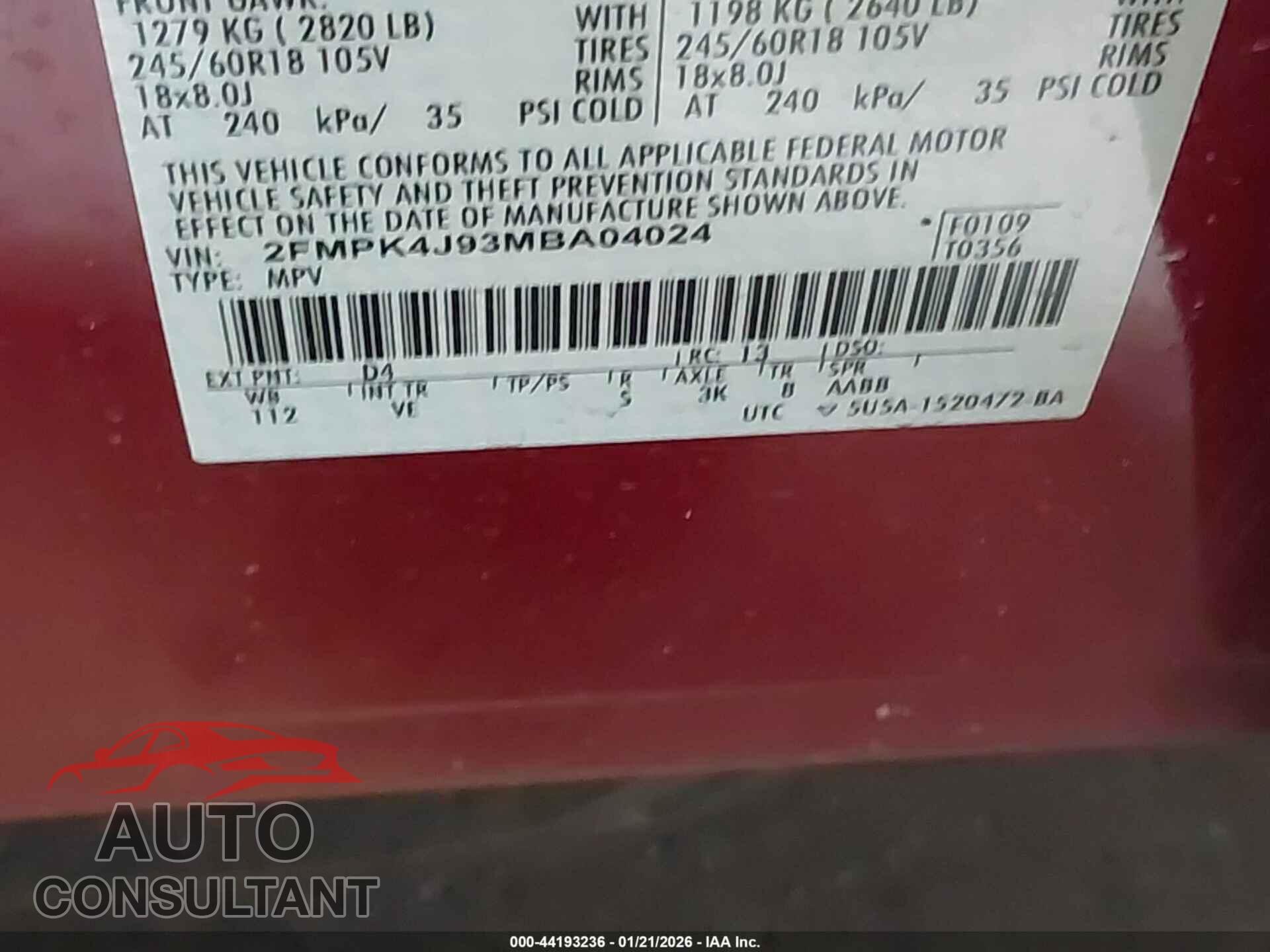 FORD EDGE 2021 - 2FMPK4J93MBA04024