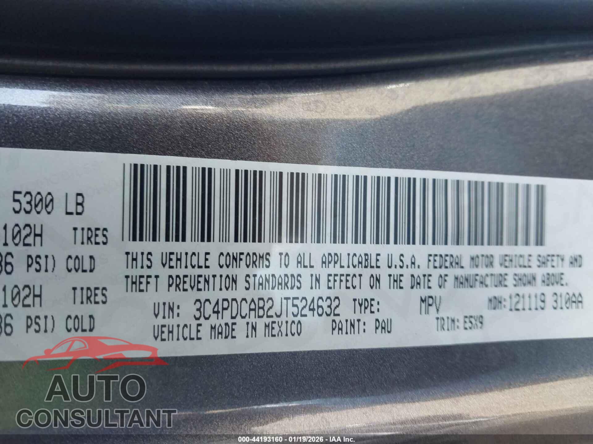DODGE JOURNEY 2018 - 3C4PDCAB2JT524632