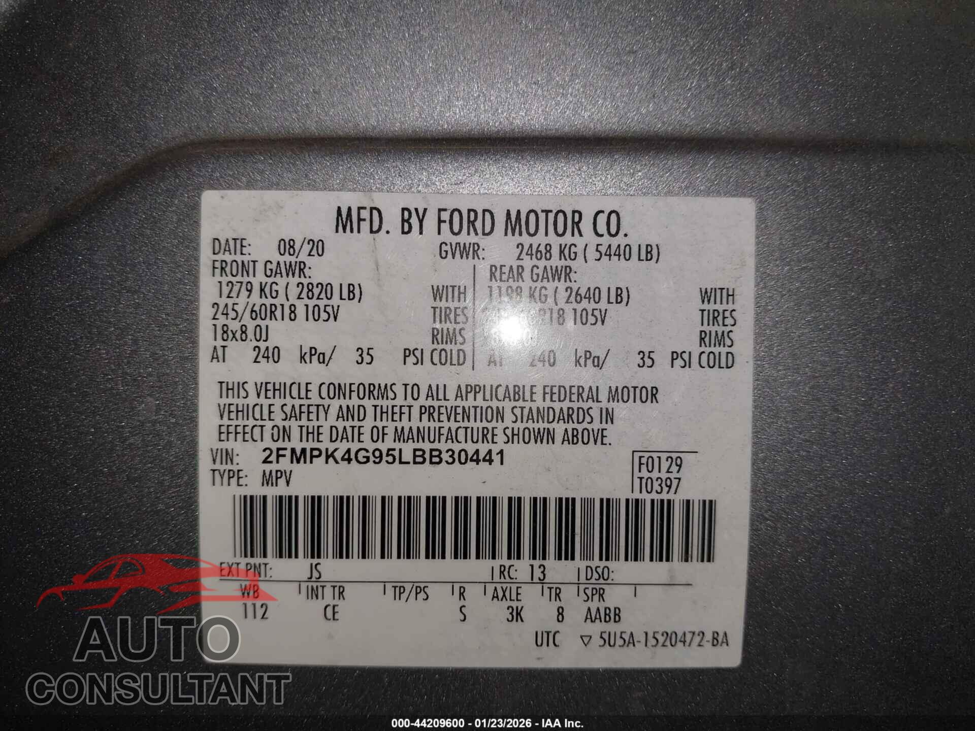 FORD EDGE 2020 - 2FMPK4G95LBB30441