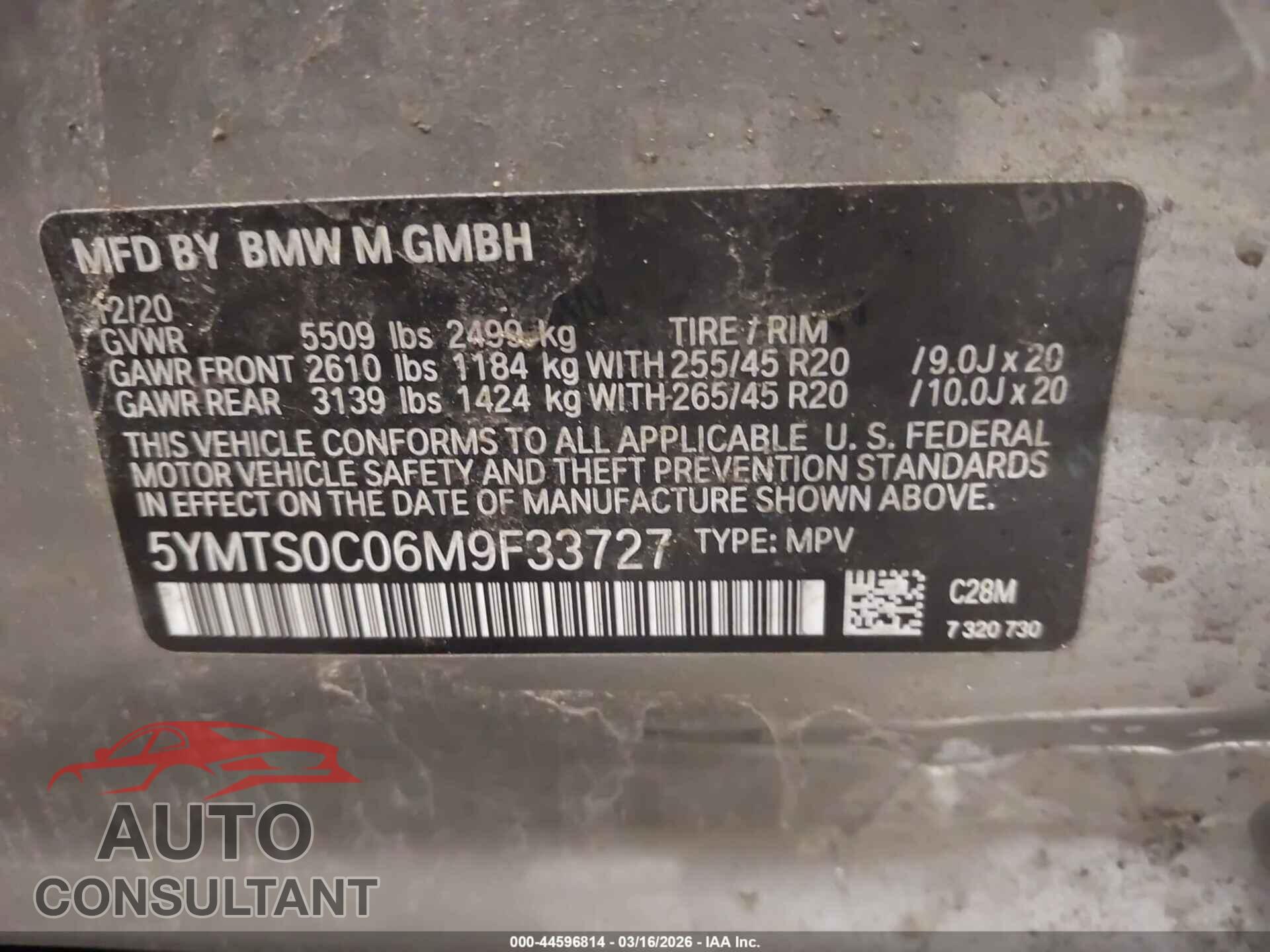 BMW X3 M 2021 - 5YMTS0C06M9F33727