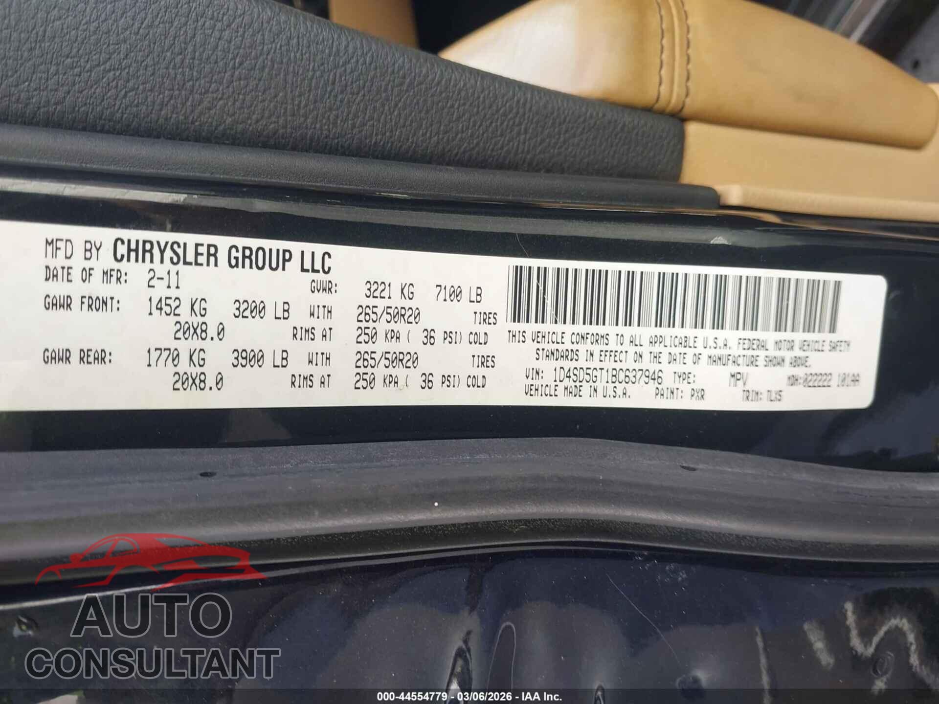 DODGE DURANGO 2011 - 1D4SD5GT1BC637946