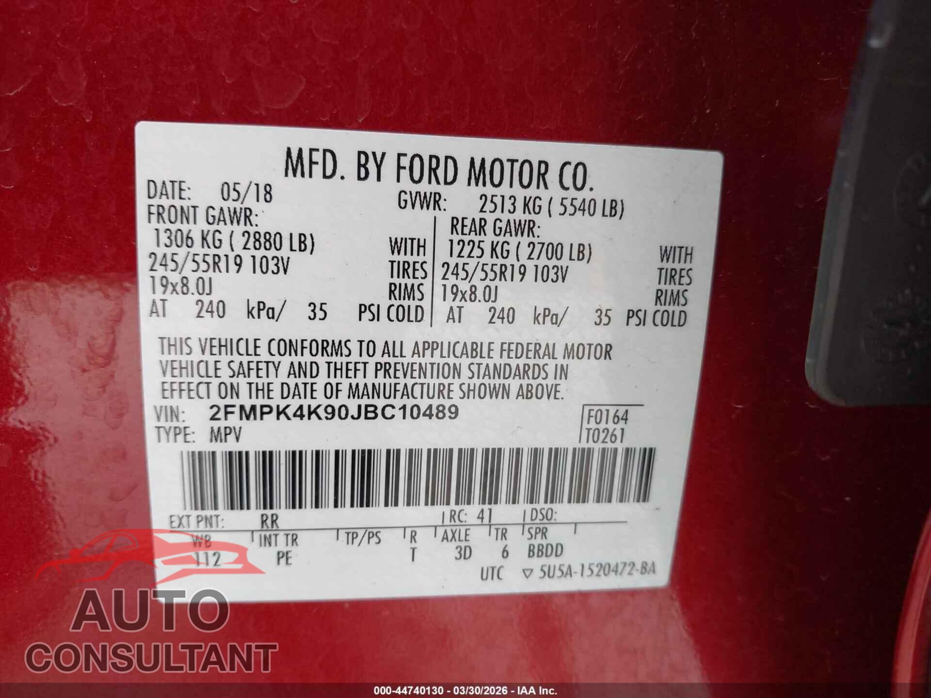 FORD EDGE 2018 - 2FMPK4K90JBC10489
