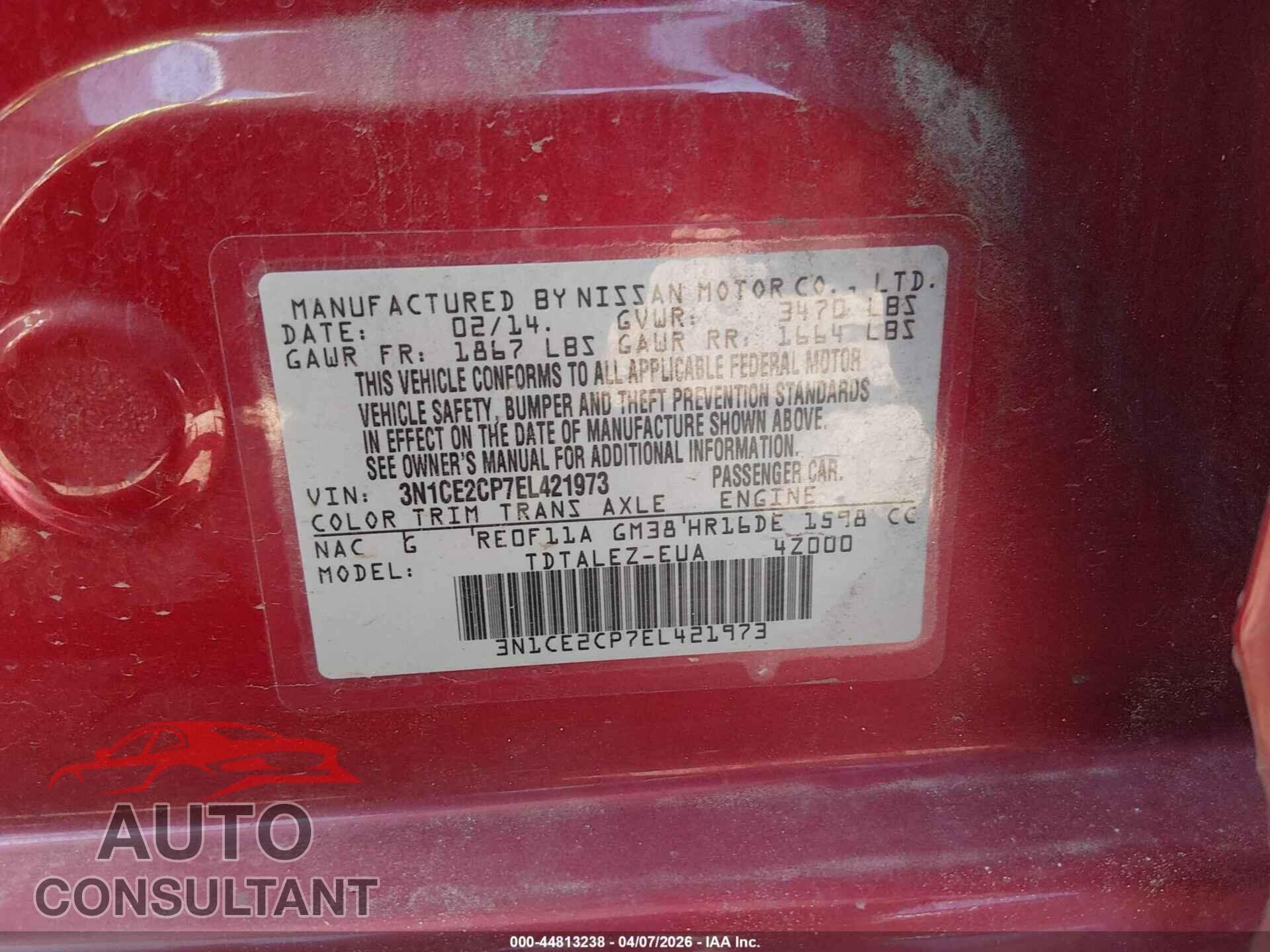 NISSAN VERSA NOTE 2014 - 3N1CE2CP7EL421973