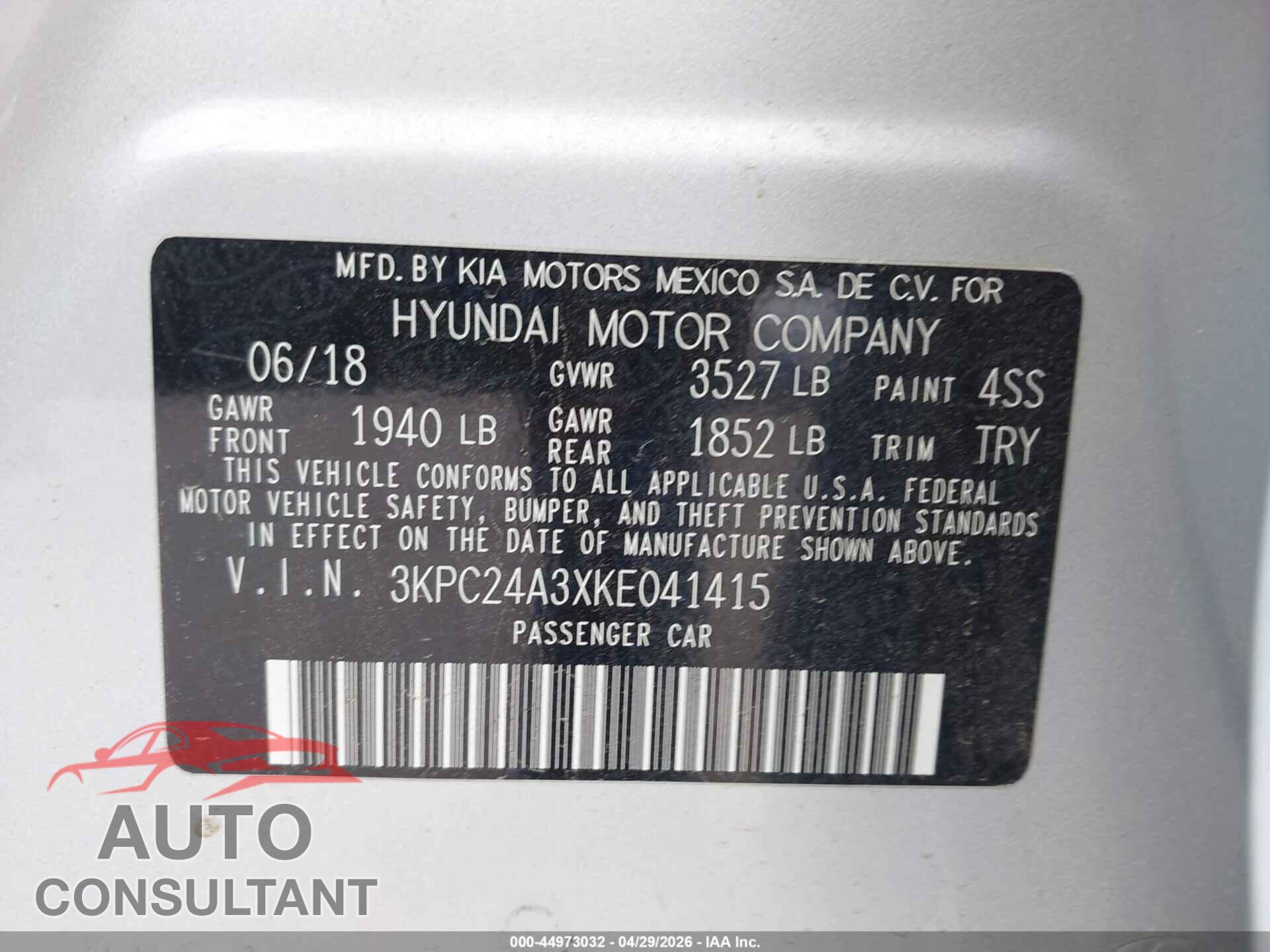HYUNDAI ACCENT 2019 - 3KPC24A3XKE041415