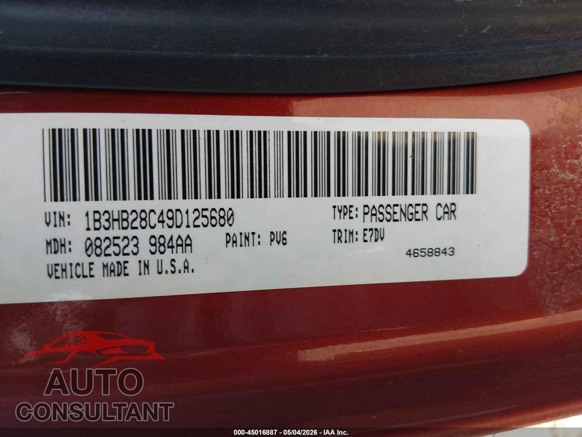 DODGE CALIBER 2009 - 1B3HB28C49D125680
