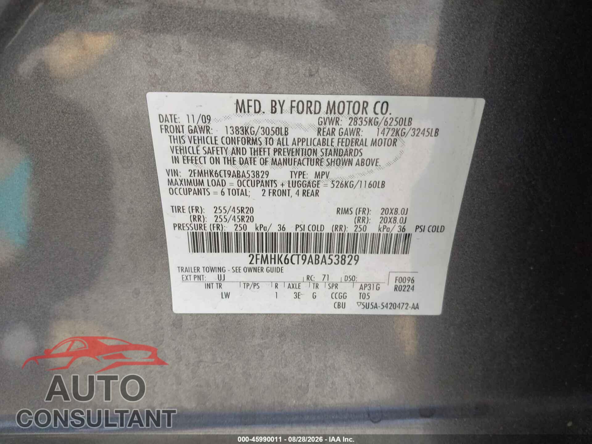 FORD FLEX 2010 - 2FMHK6CT9ABA53829