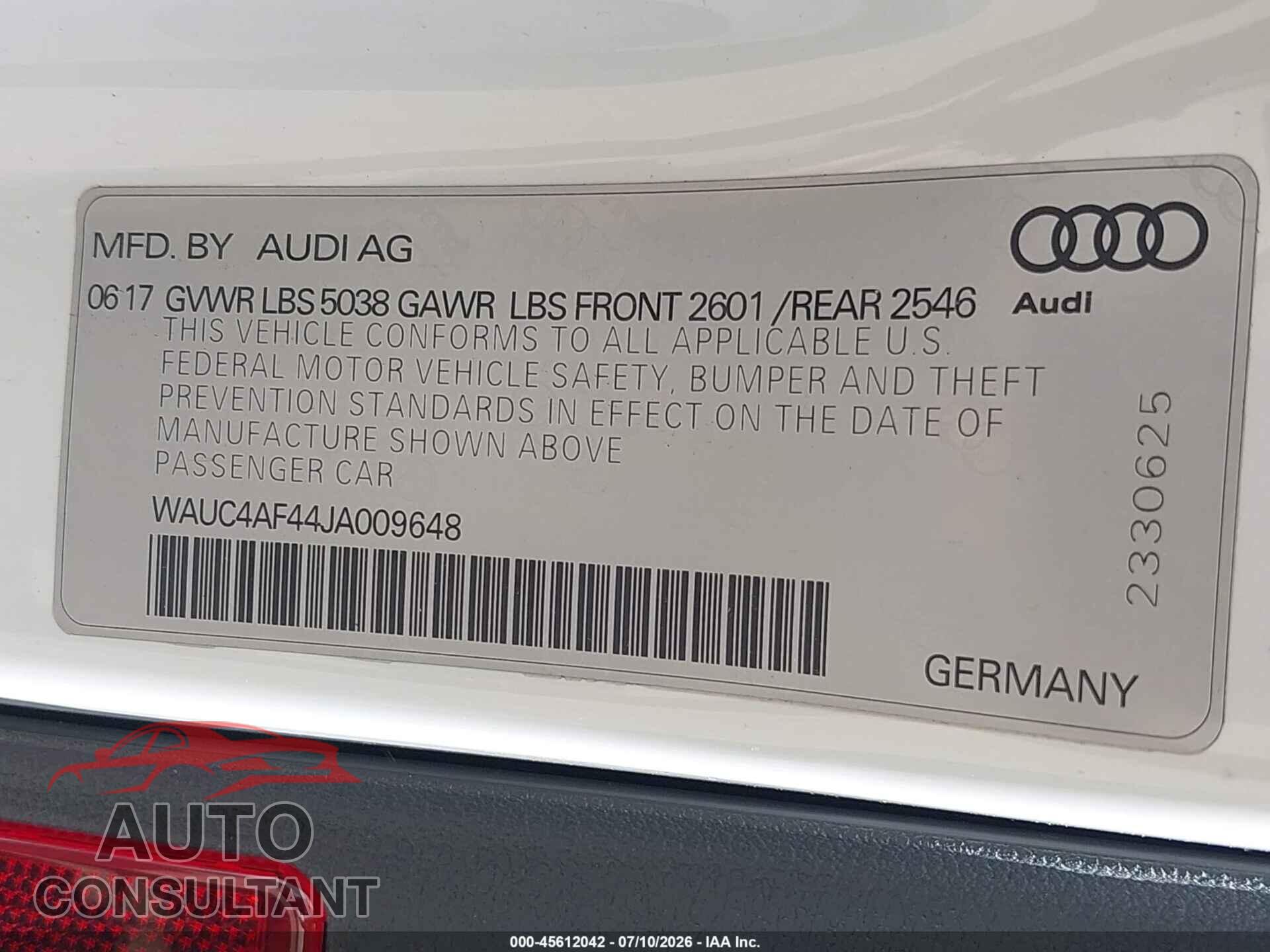 AUDI S4 2018 - WAUC4AF44JA009648