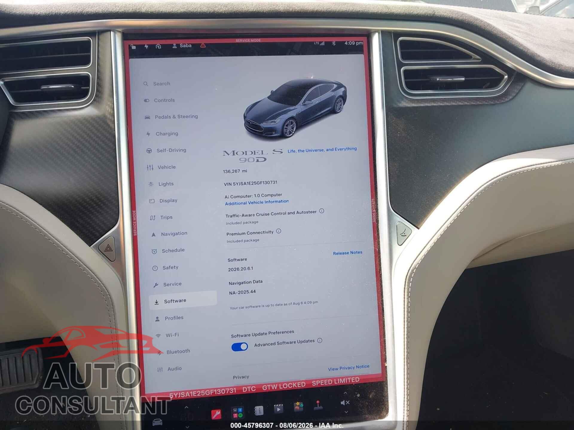 TESLA MODEL S 2016 - 5YJSA1E25GF130731