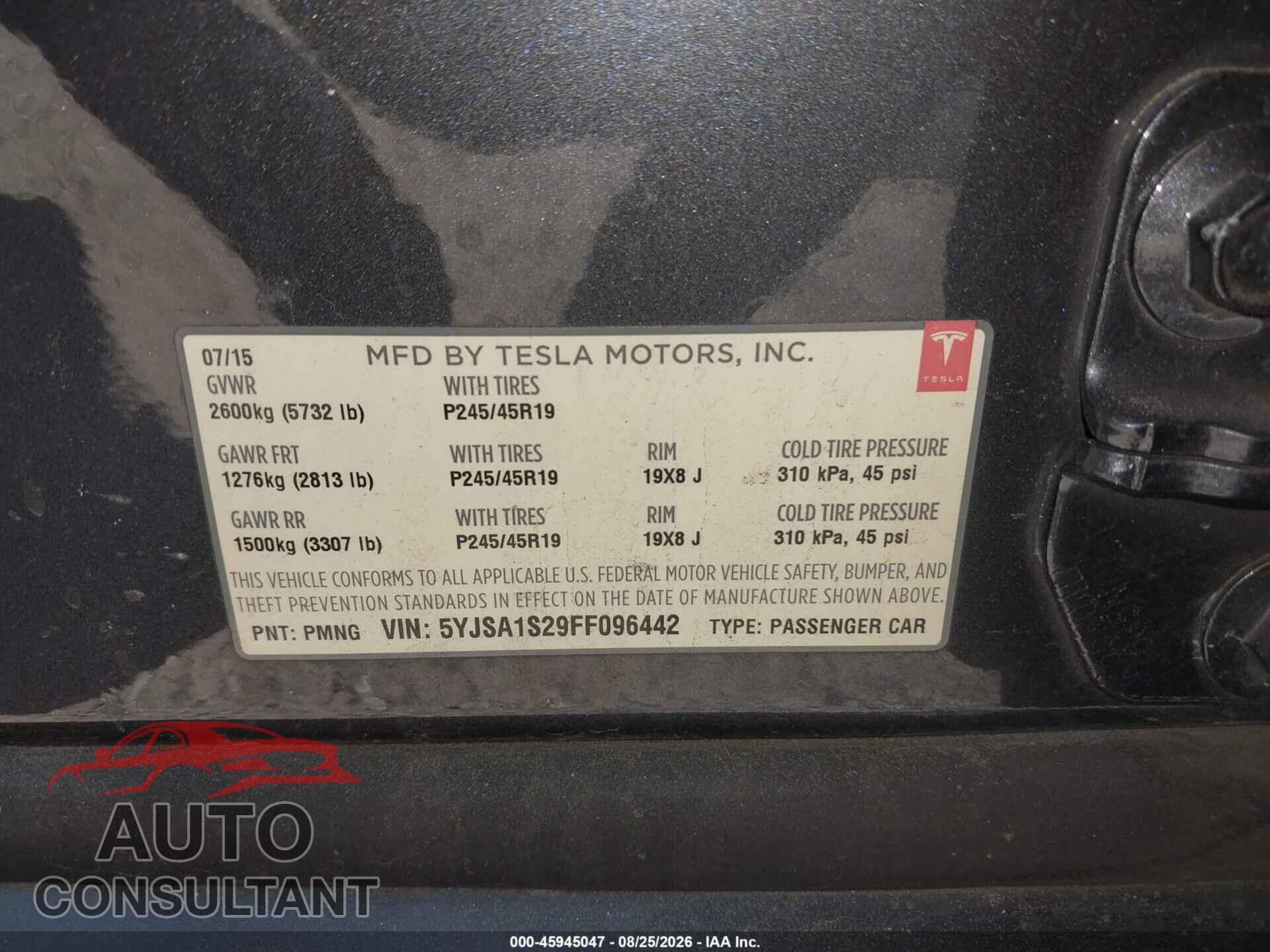 TESLA MODEL S 2015 - 5YJSA1S29FF096442