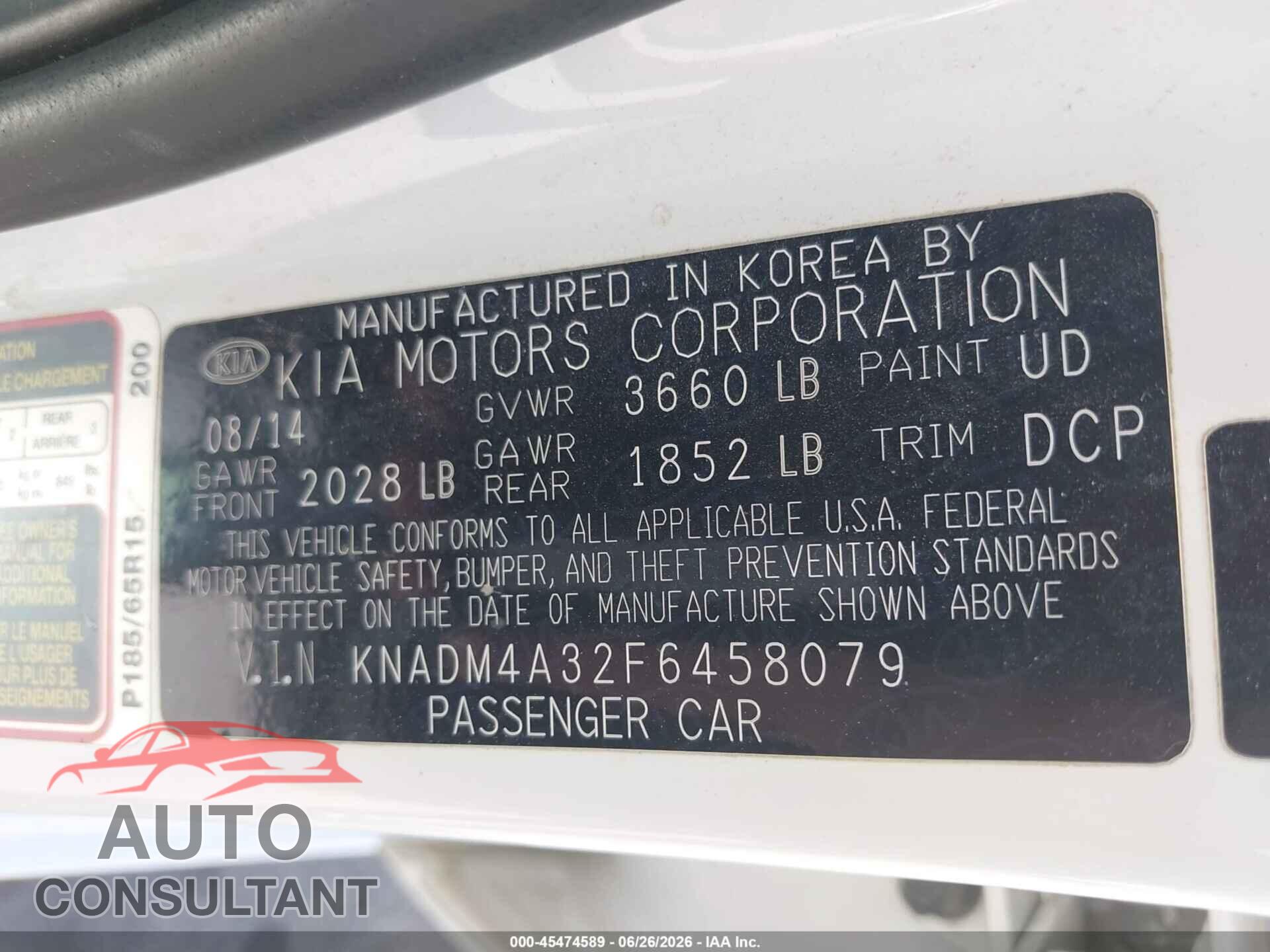 KIA RIO 2015 - KNADM4A32F6458079