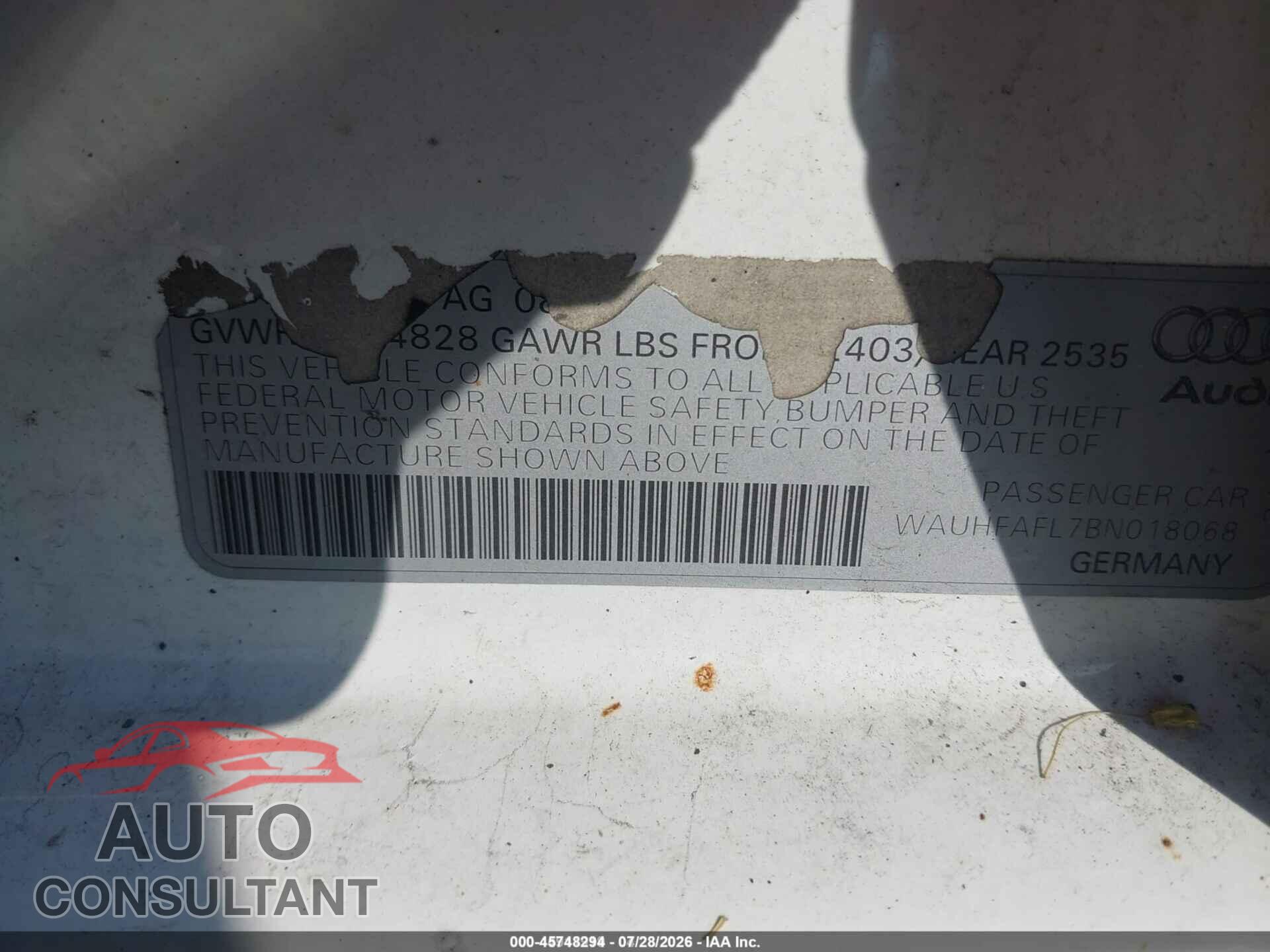 AUDI A4 2011 - WAUHFAFL7BN018068