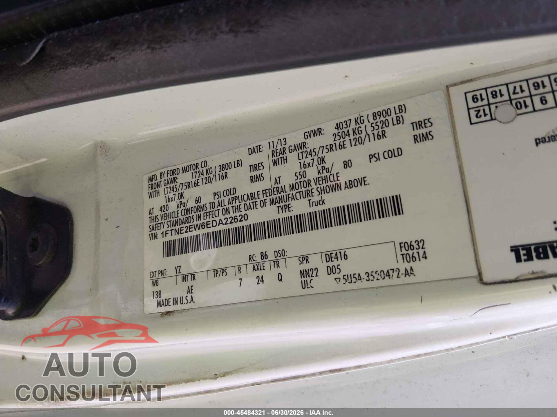 FORD E-250 2014 - 1FTNE2EW6EDA22620