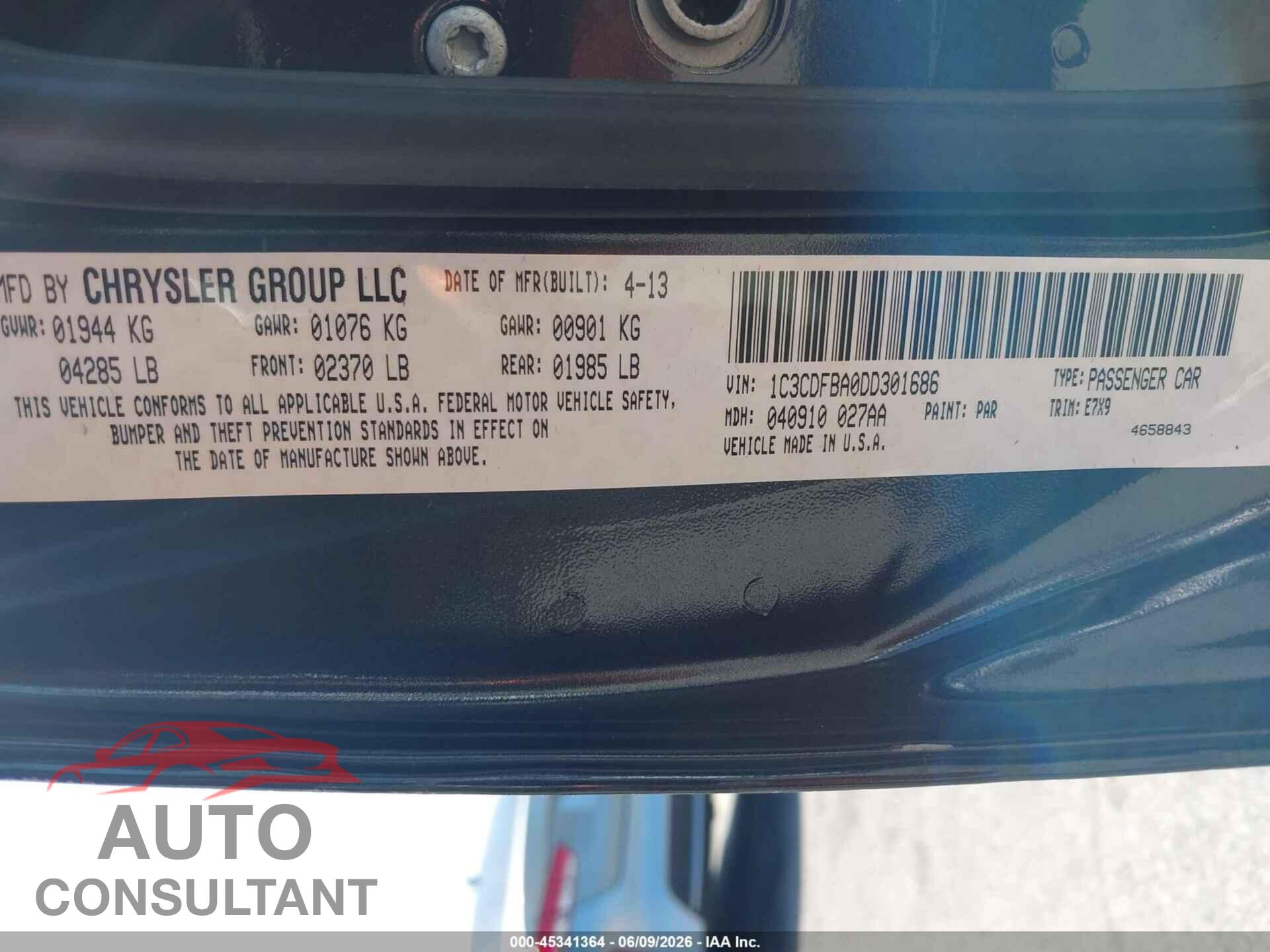 DODGE DART 2013 - 1C3CDFBA0DD301686